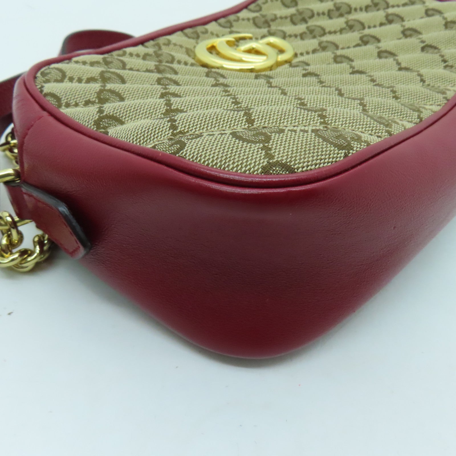 GUCCI Canvas GG Marmont Gold Buckle Shoulder Bag Red/Brown