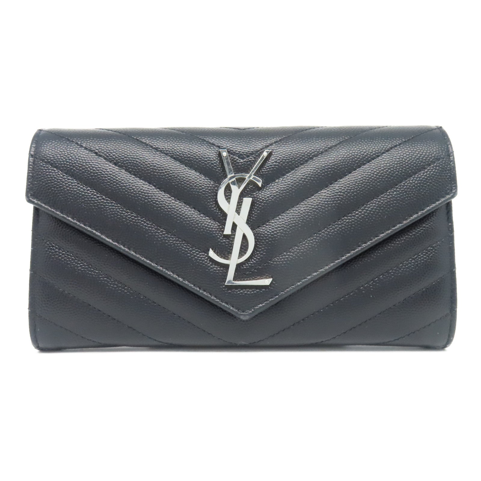 YVES SAINT LAURENT 牛皮皮革Long  Wallet銀扣長錢包黑色