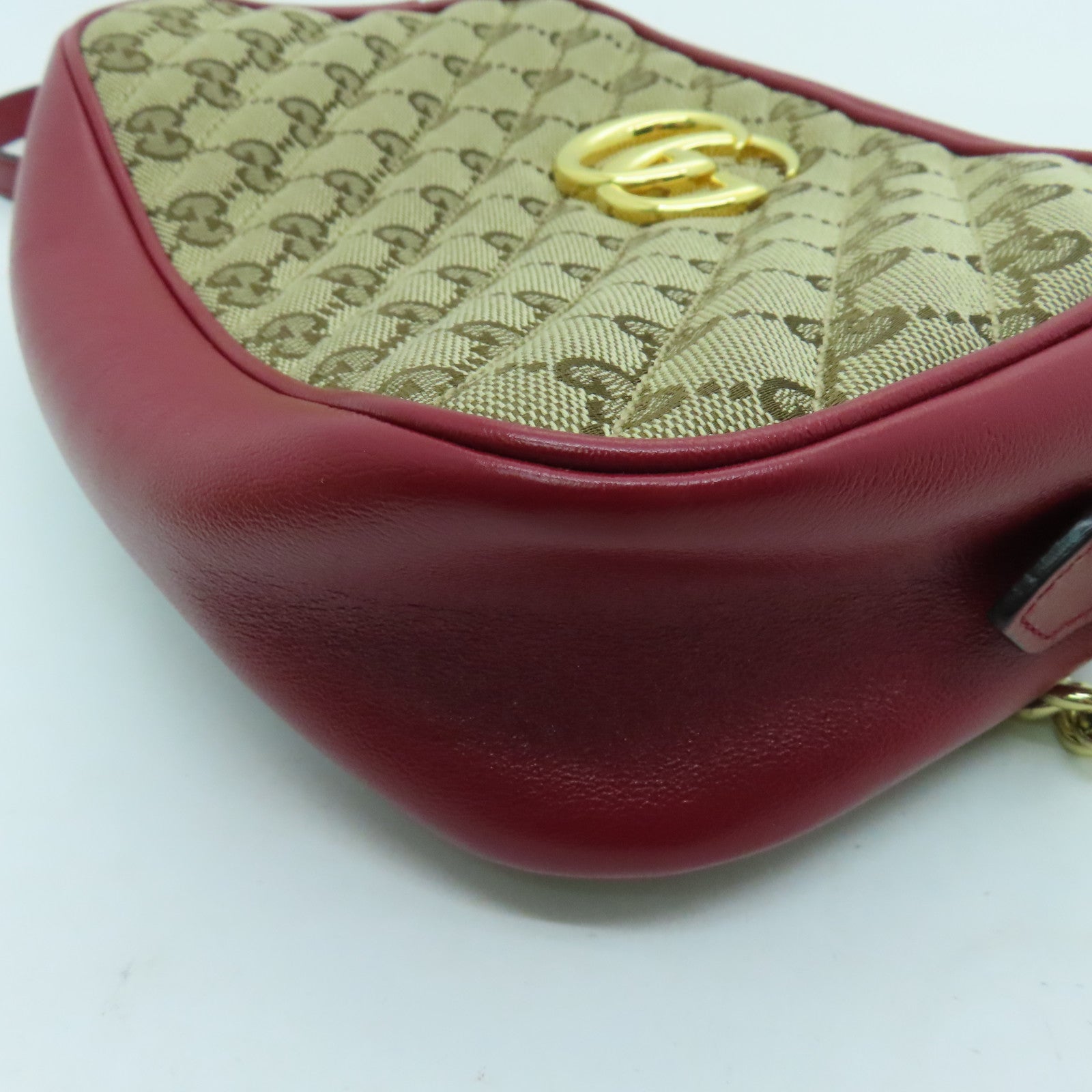 GUCCI Canvas GG Marmont Gold Buckle Shoulder Bag Red/Brown
