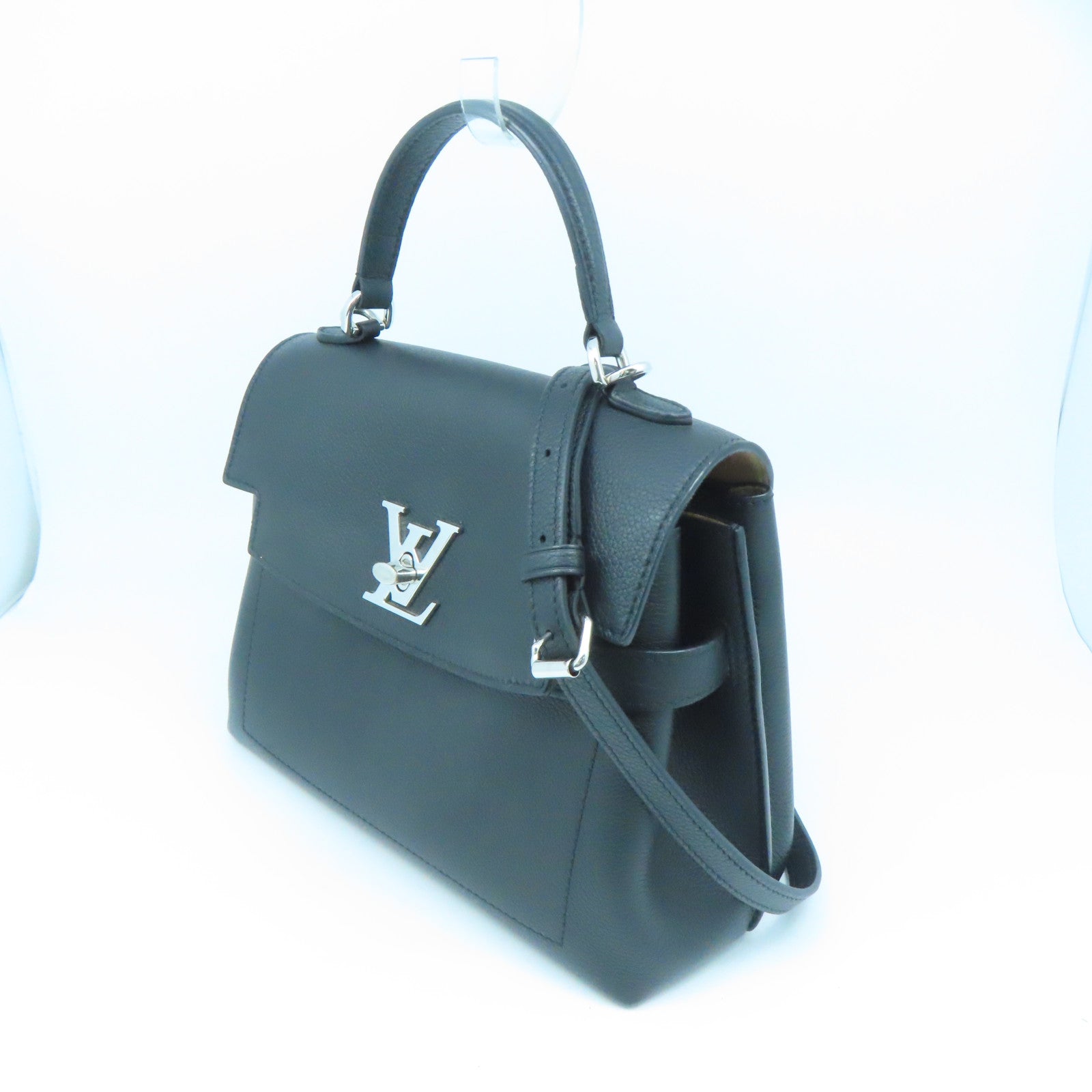 LOUIS VUITTON 牛皮皮革Lockme Ever BB银扣手挽肩背两用袋黑色