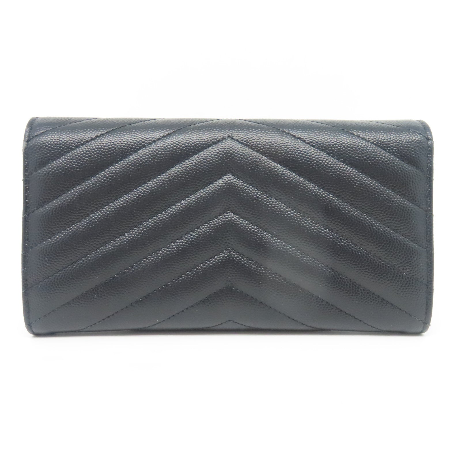 YVES SAINT LAURENT 牛皮皮革Long  Wallet銀扣長錢包黑色