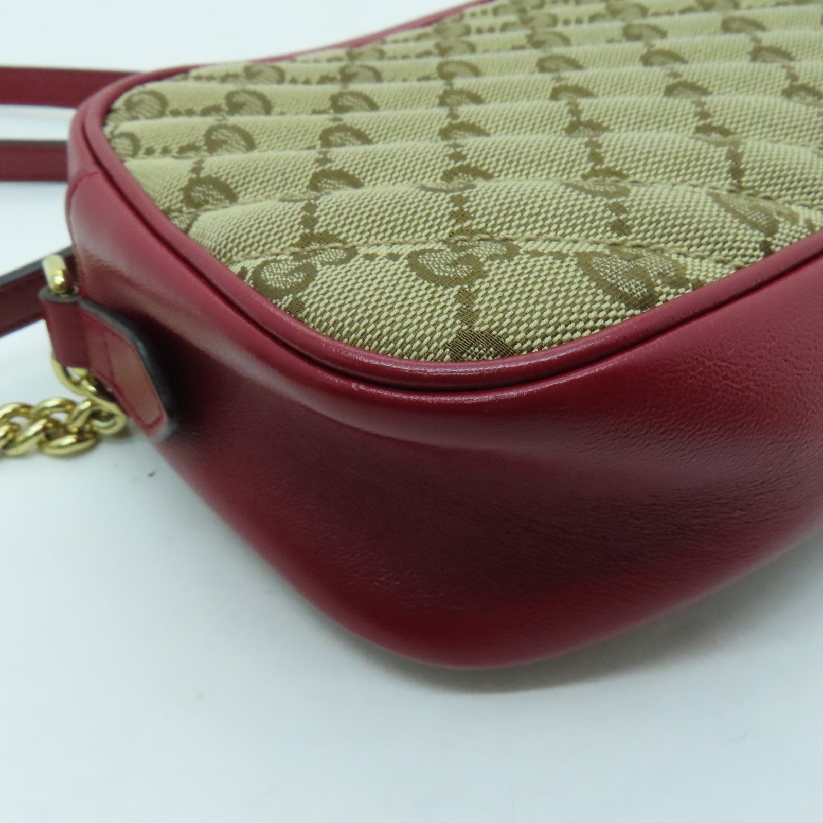 GUCCI Canvas GG Marmont Gold Buckle Shoulder Bag Red/Brown