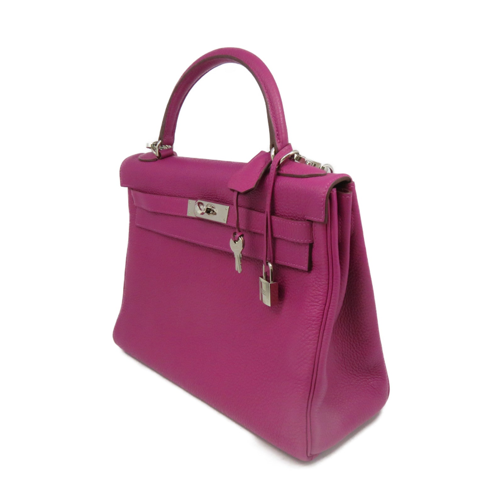 HERMES Togo Leather Kelly 32 2Way Hand Bag Silver Buckle Handle Shoulder Backpack Tosca Fuchsia