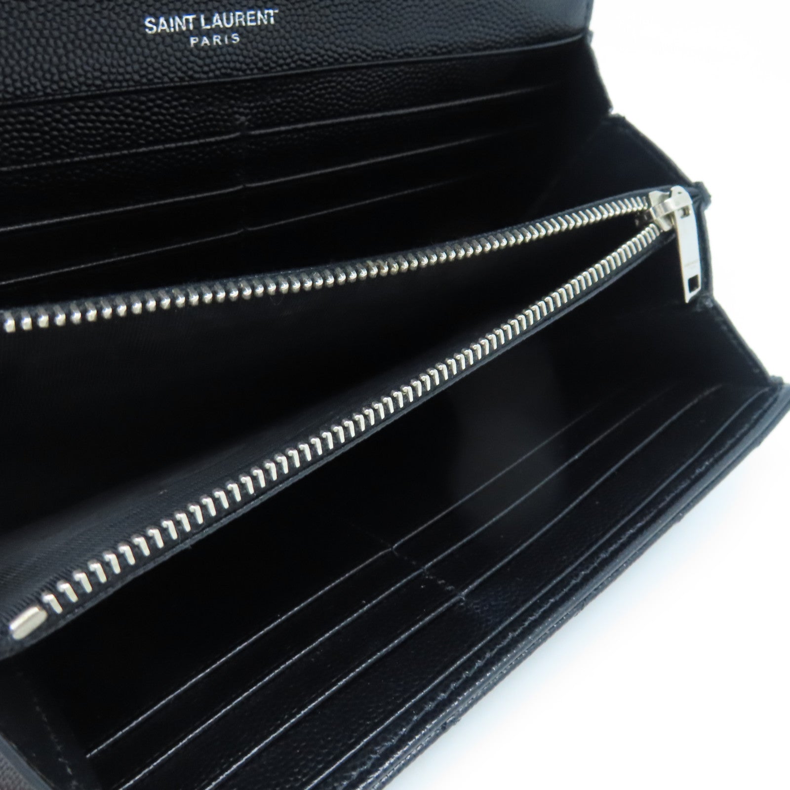 YVES SAINT LAURENT 牛皮皮革Long  Wallet銀扣長錢包黑色