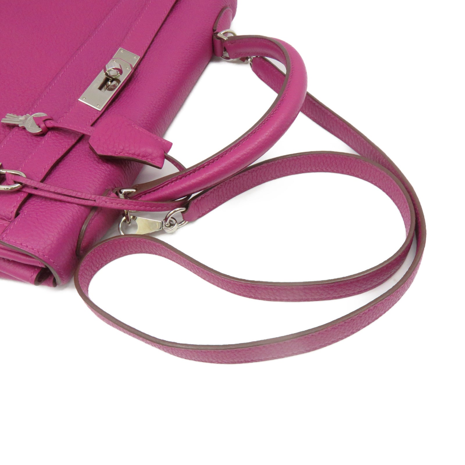HERMES Togo Leather Kelly 32 2Way Hand Bag Silver Buckle Handle Shoulder Backpack Tosca Fuchsia