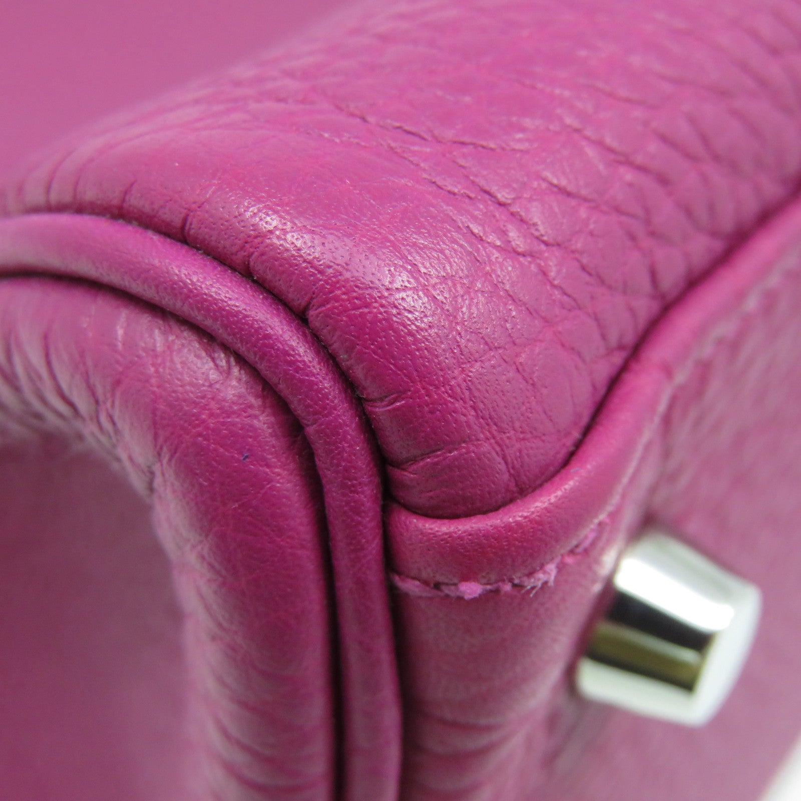 HERMES Togo Leather Kelly 32 2Way Hand Bag Silver Buckle Handle Shoulder Backpack Tosca Fuchsia