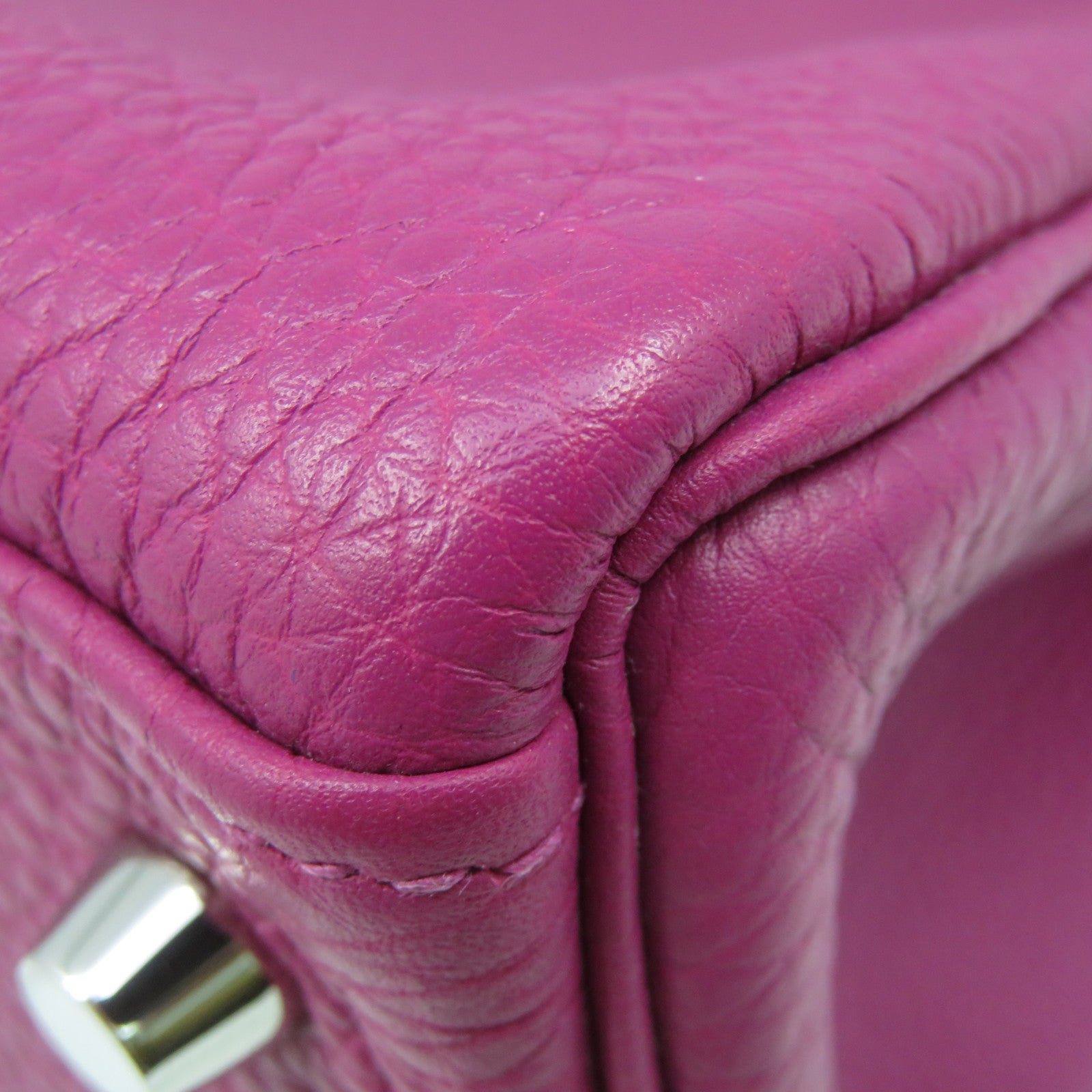 HERMES Togo Leather Kelly 32 2Way Hand Bag Silver Buckle Handle Shoulder Backpack Tosca Fuchsia