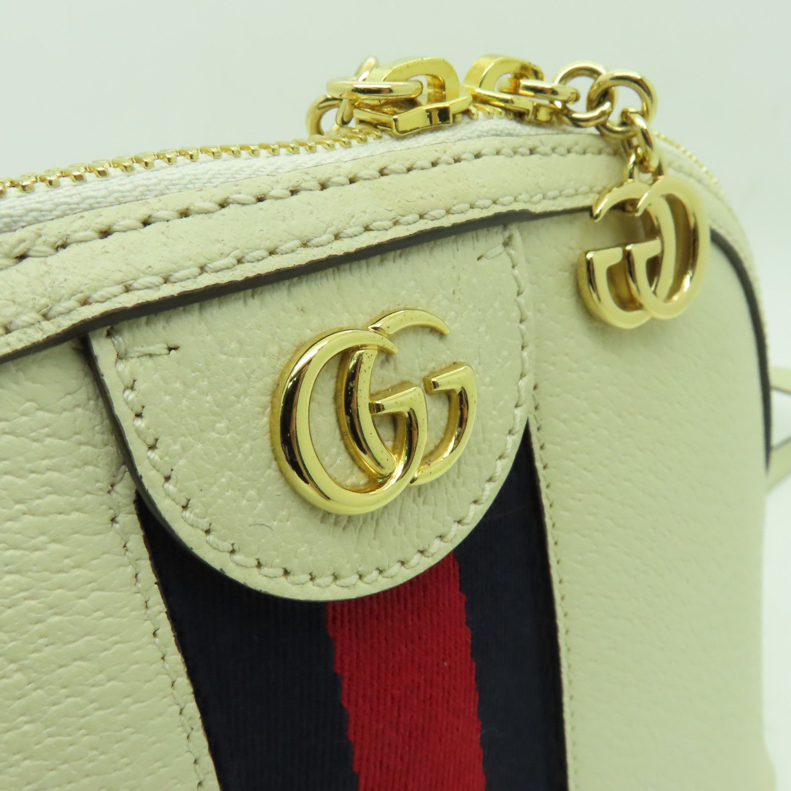GUCCI 【激減優惠】牛皮皮革Ophidia GG金扣肩背袋白色