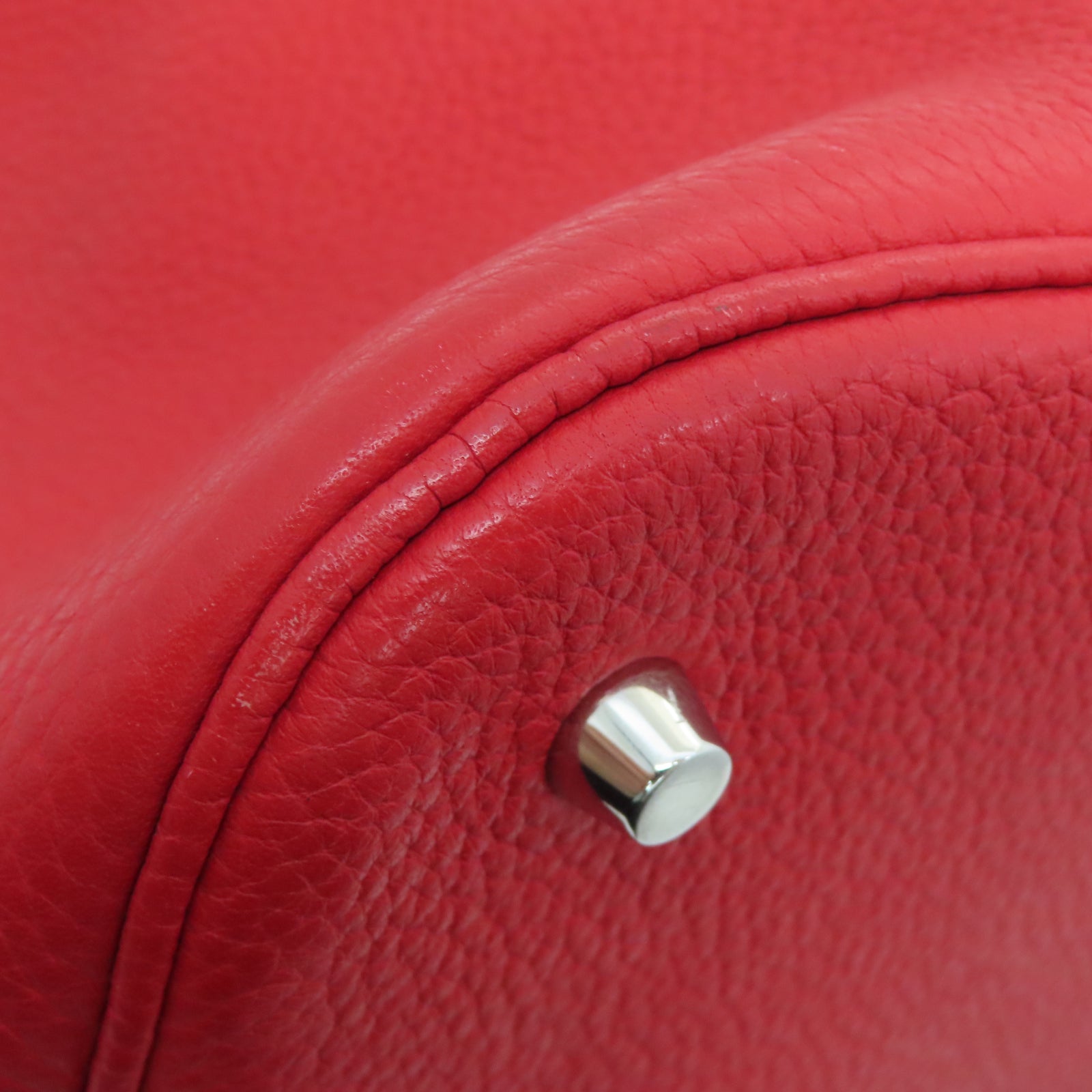 HERMES Taurillon Clemence皮革Picotin GM銀扣手挽袋法拉利紅色