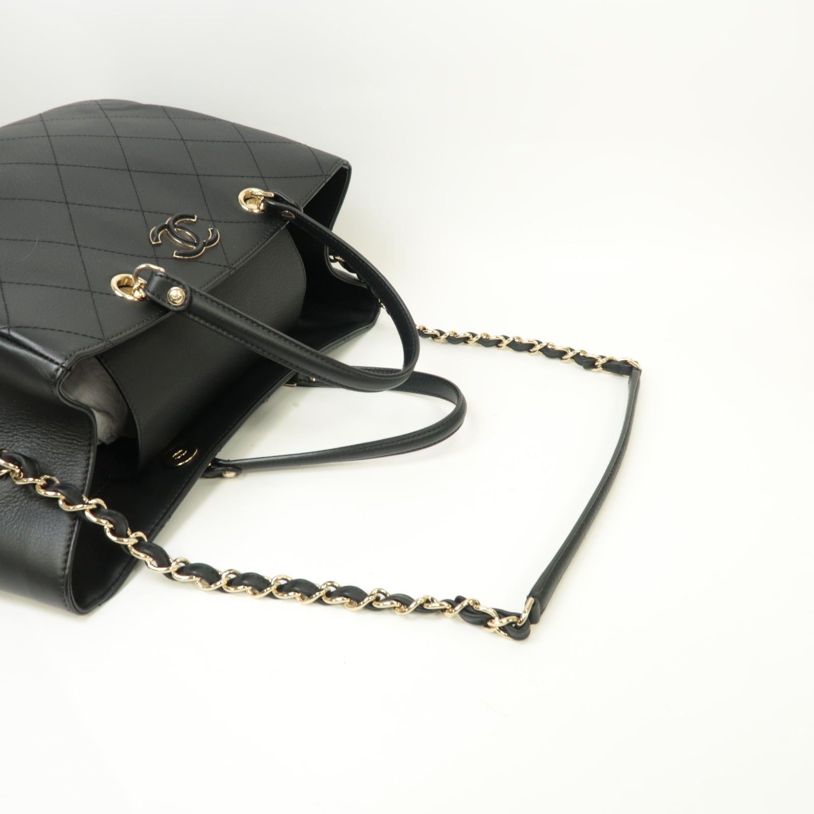 CHANEL 菱格牛皮皮革2way Shoulder Bag金扣手挽肩背兩用袋黒色