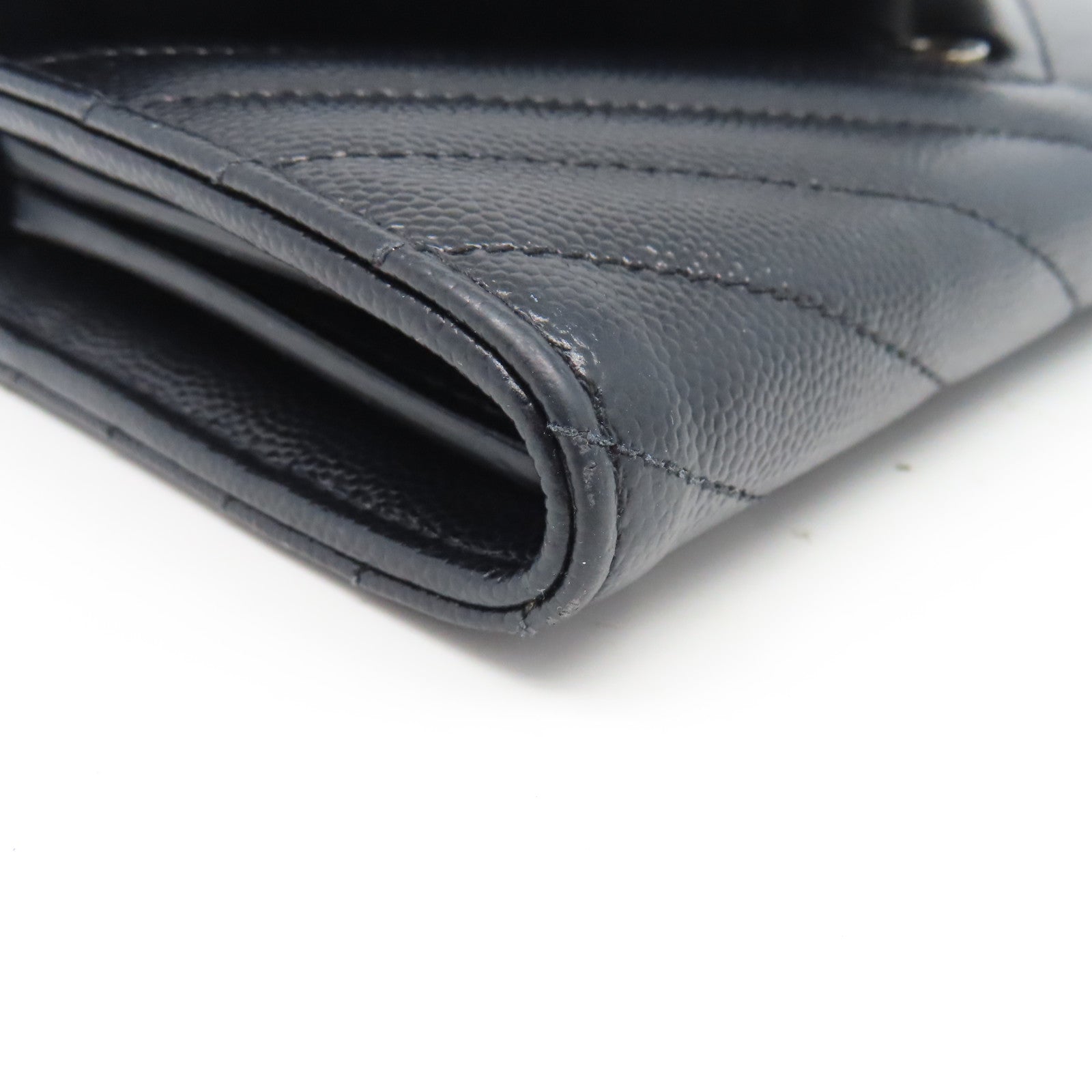 YVES SAINT LAURENT 牛皮皮革Long  Wallet銀扣長錢包黑色