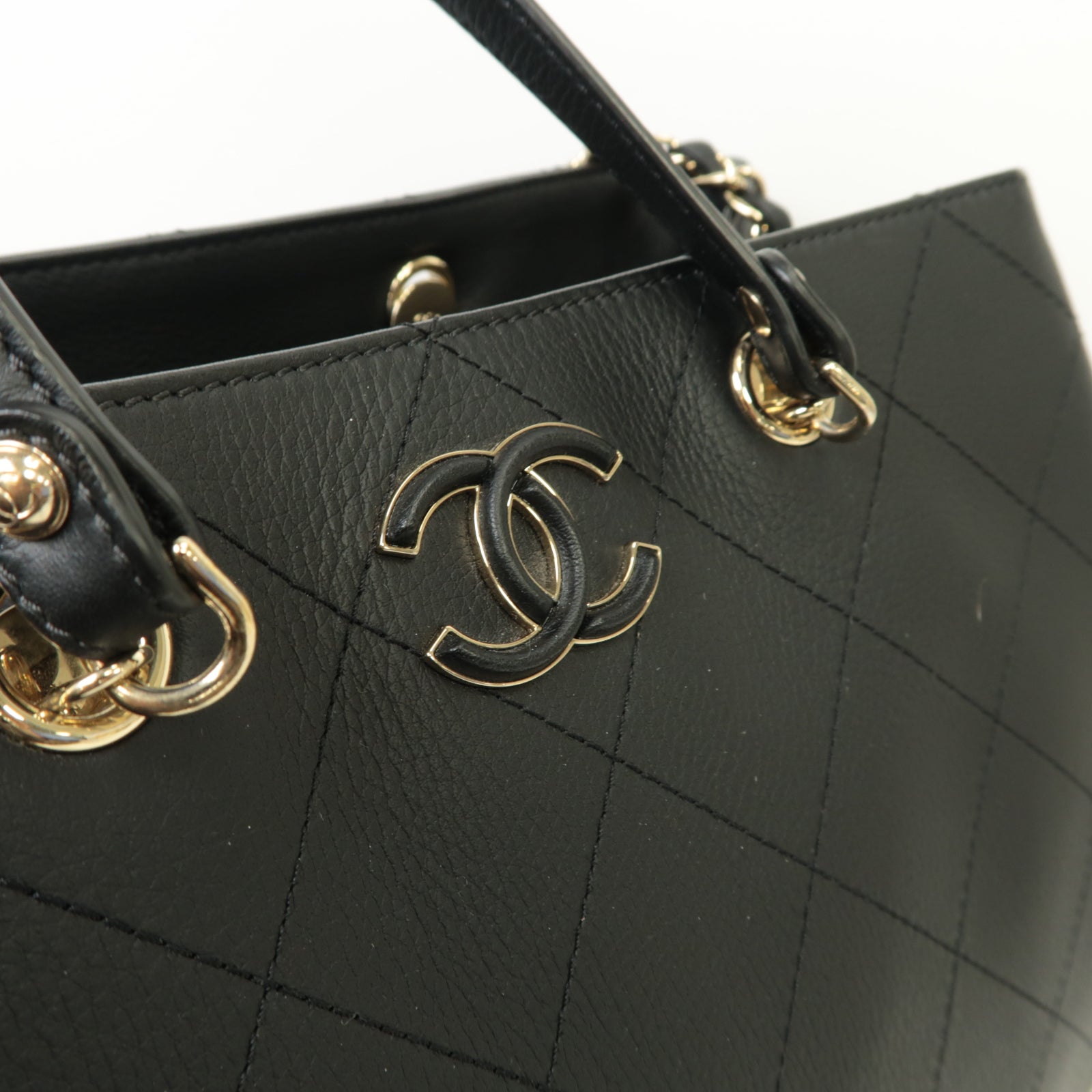 CHANEL 菱格牛皮皮革2way Shoulder Bag金扣手挽肩背兩用袋黒色