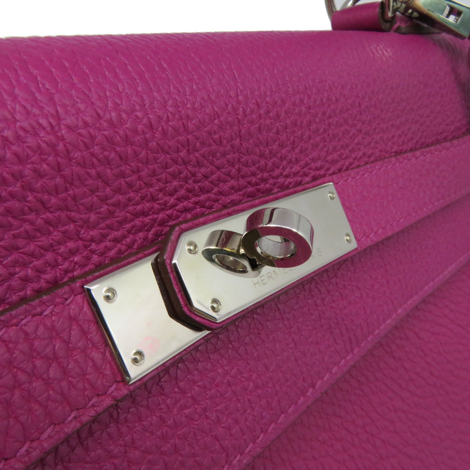 HERMES Togo Leather Kelly 32 2Way Hand Bag Silver Buckle Handle Shoulder Backpack Tosca Fuchsia