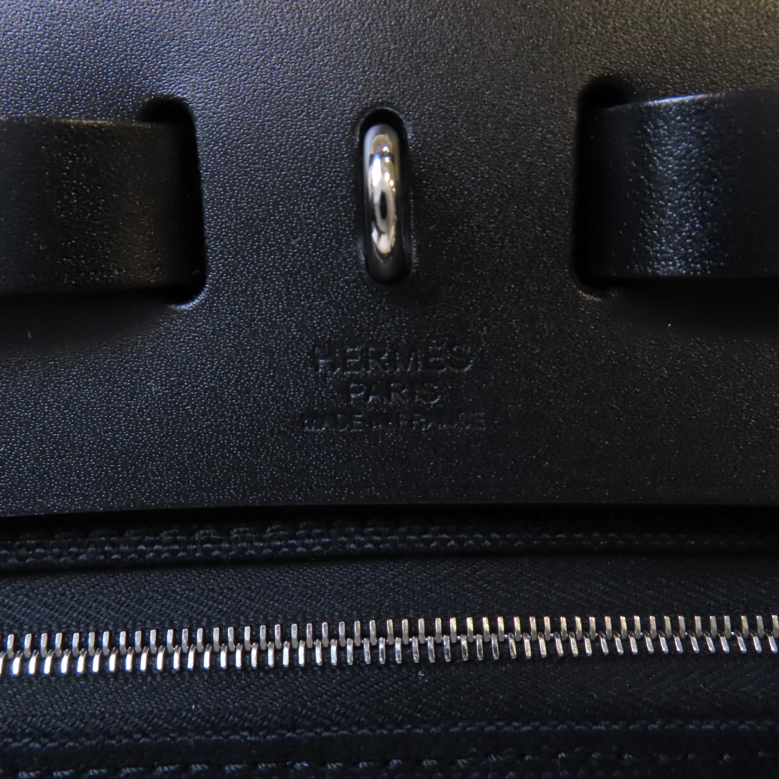 HERMES 帆布Herbag PM銀扣手挽肩背兩用袋Noir黑色