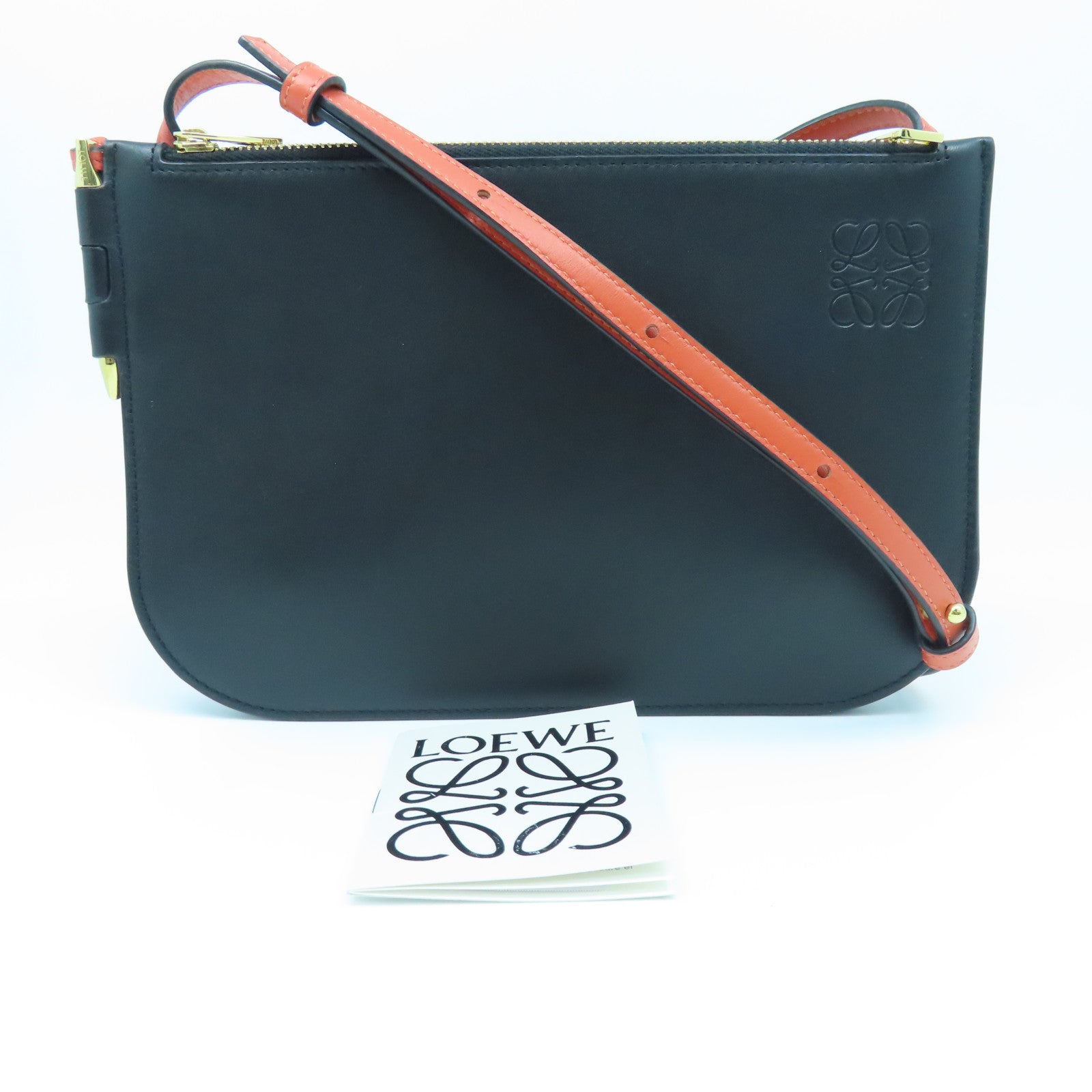 LOEWE Leather Gate Double Gold Buckle Shoulder Bag Orange Black