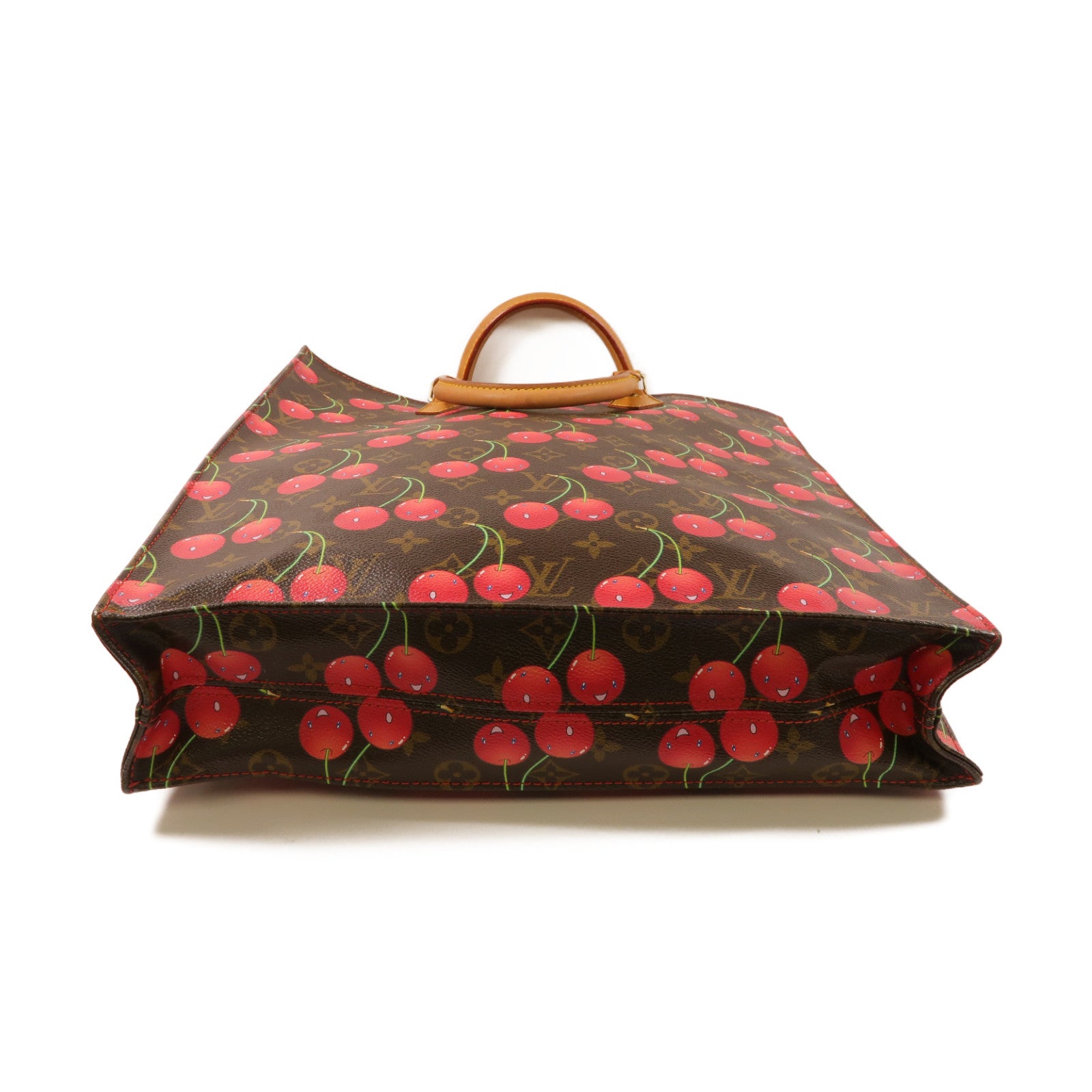 LOUIS VUITTON Monogram Sac Plat Cherry金扣手挽袋啡色/紅色
