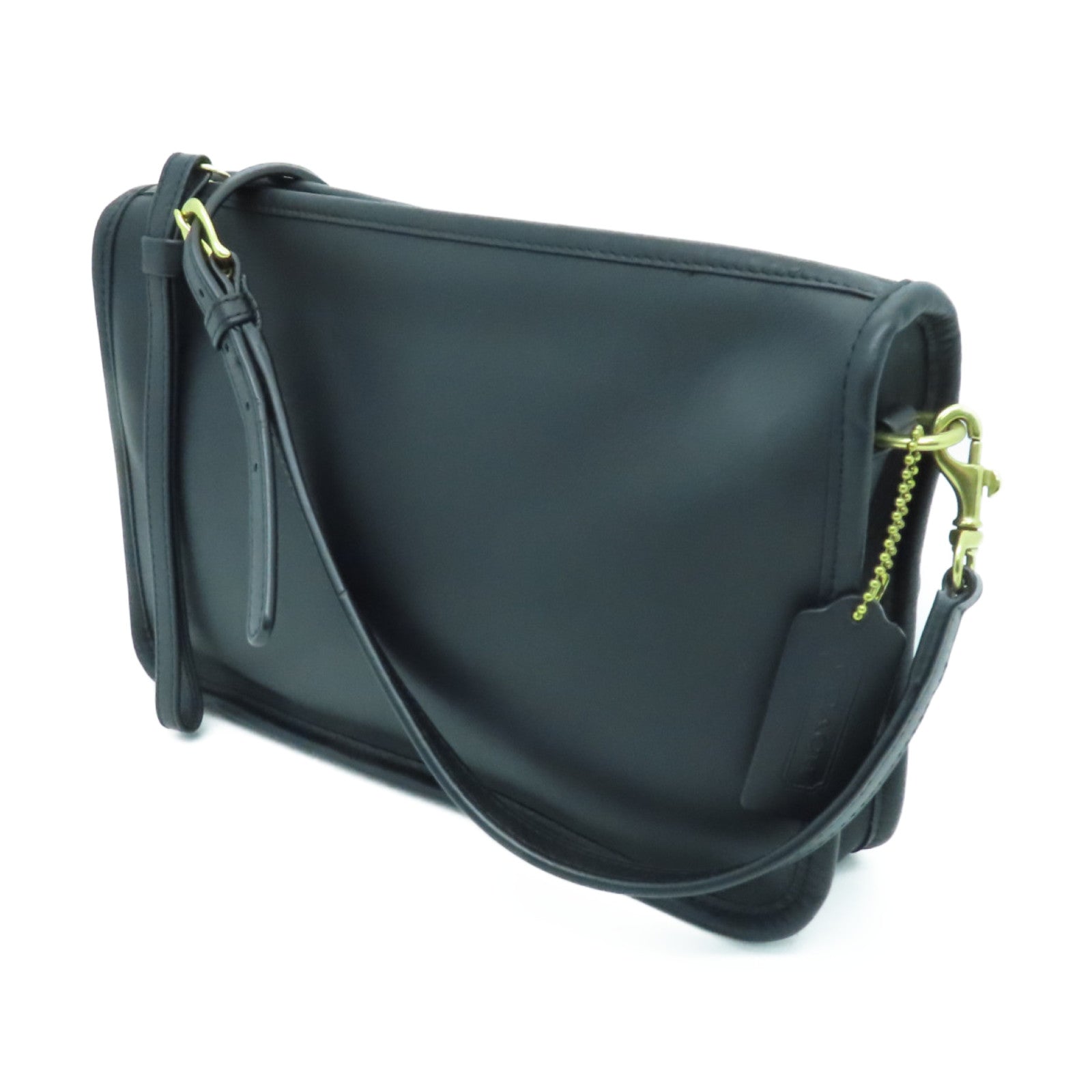 COACH cowhide leather Shoulder Bag gold buckle shoulder bag black