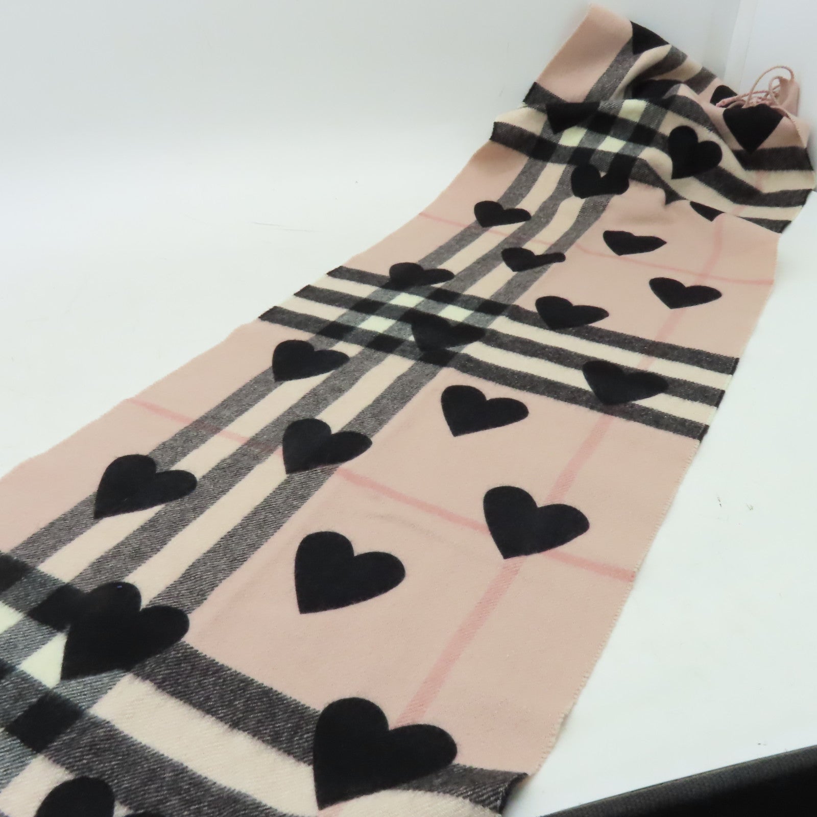 BURBERRY 羊絨Scarf圍巾粉紅色/黑色