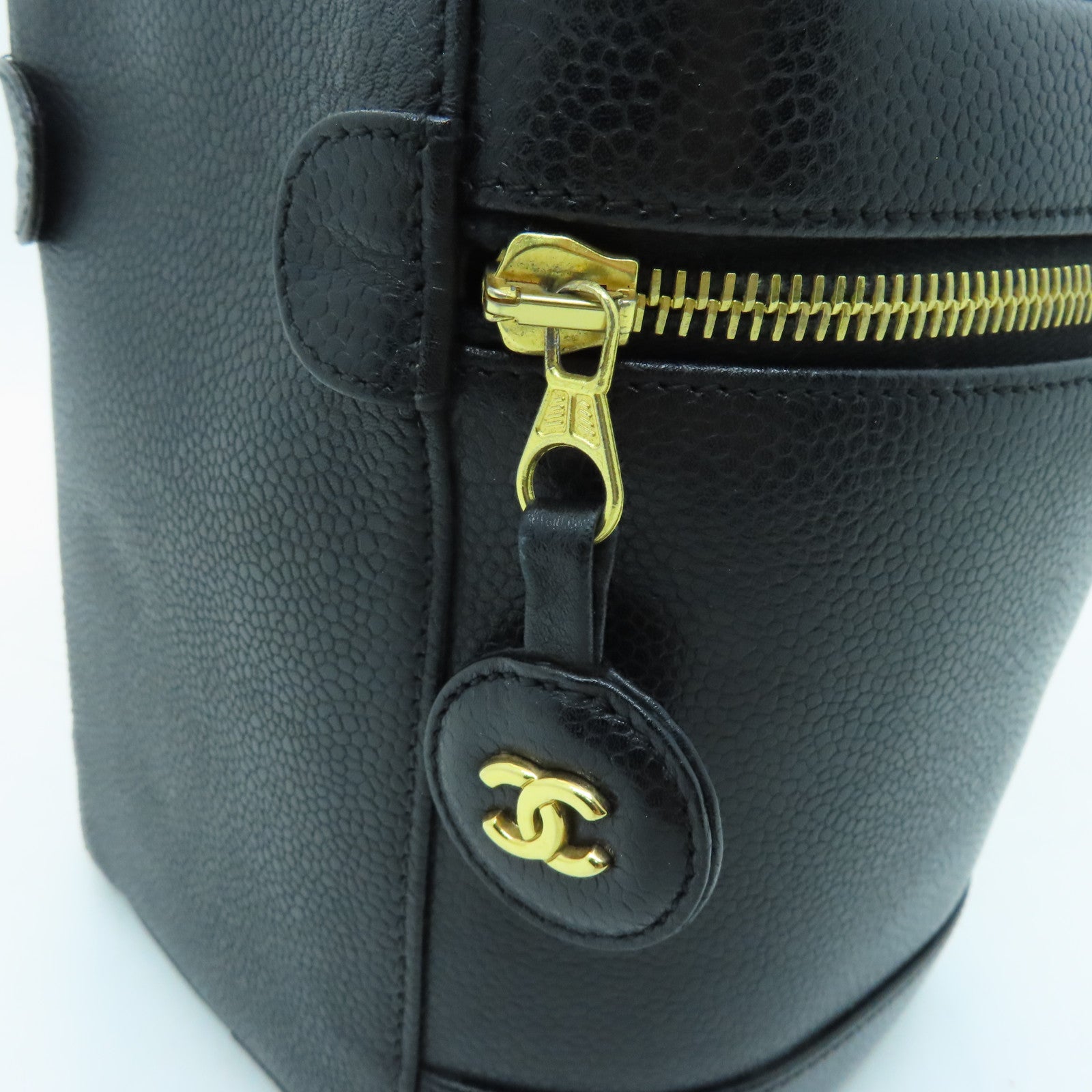 CHANEL cowhide leather Vintage Vanity Case Bag gold buckle handle bag black