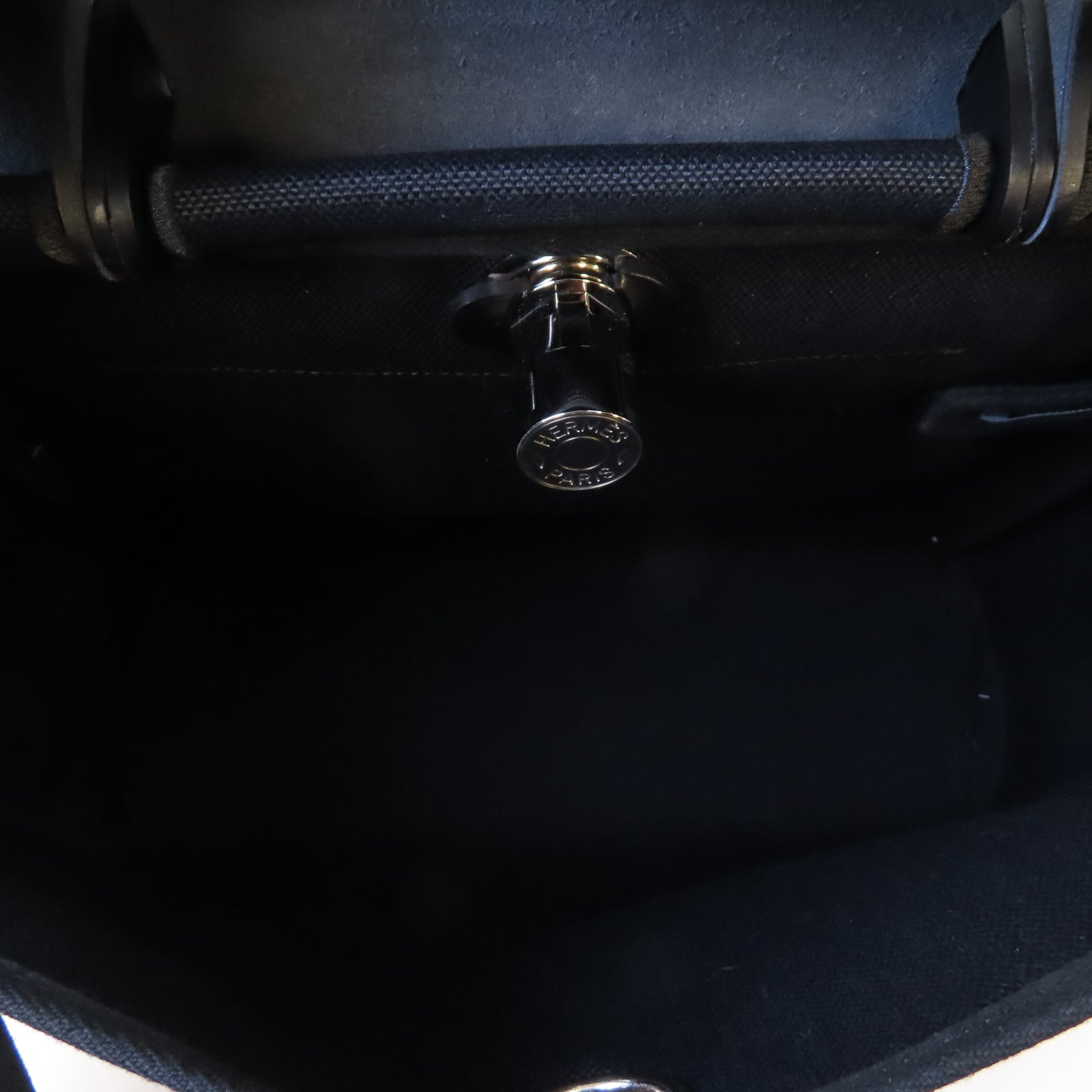 HERMES 帆布Herbag PM銀扣手挽肩背兩用袋Noir黑色