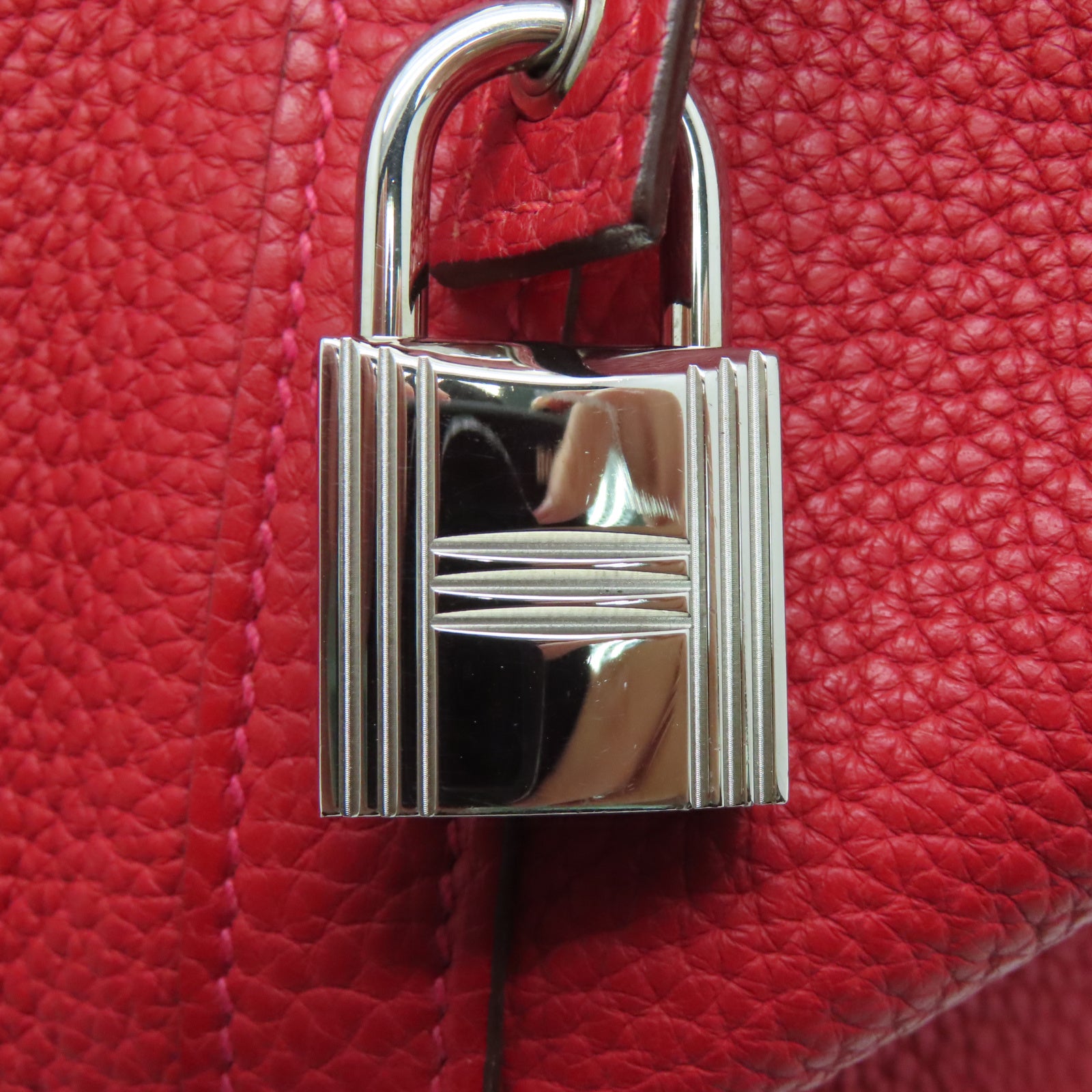 HERMES Taurillon Clemence皮革Picotin GM銀扣手挽袋法拉利紅色