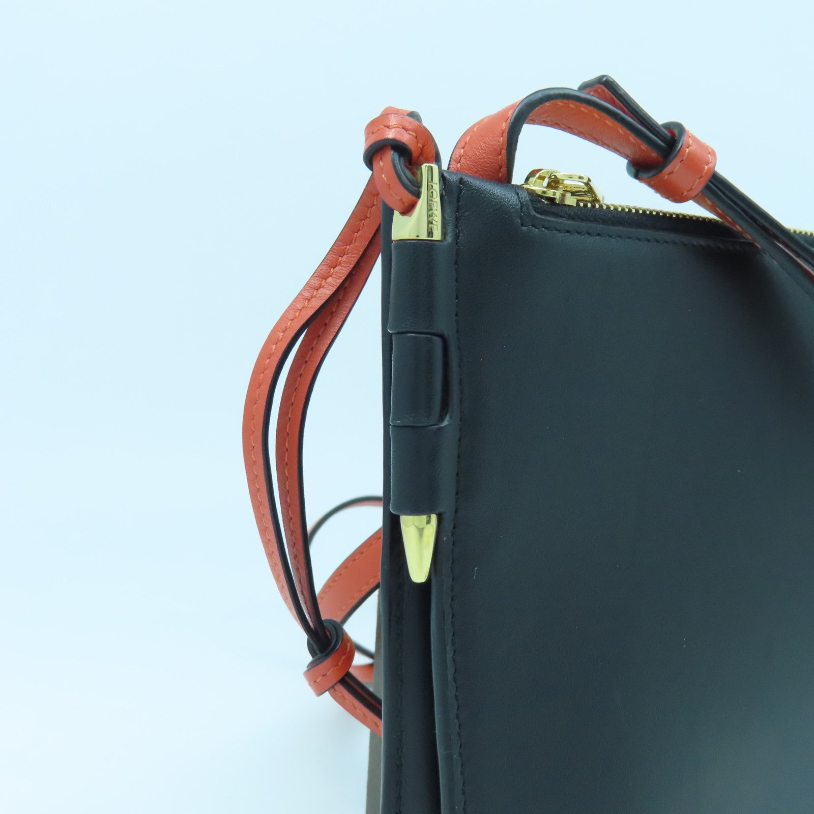 LOEWE Leather Gate Double Gold Buckle Shoulder Bag Orange Black
