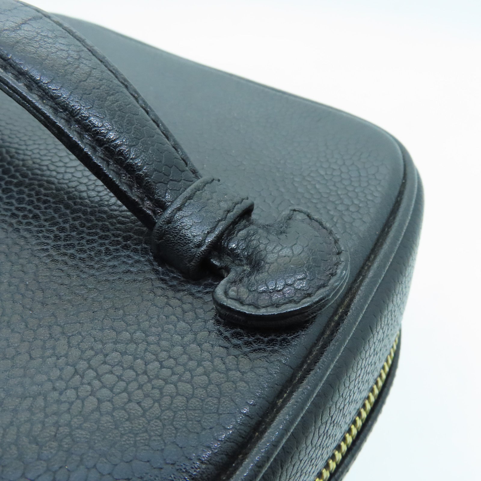 CHANEL cowhide leather Vintage Vanity Case Bag gold buckle handle bag black