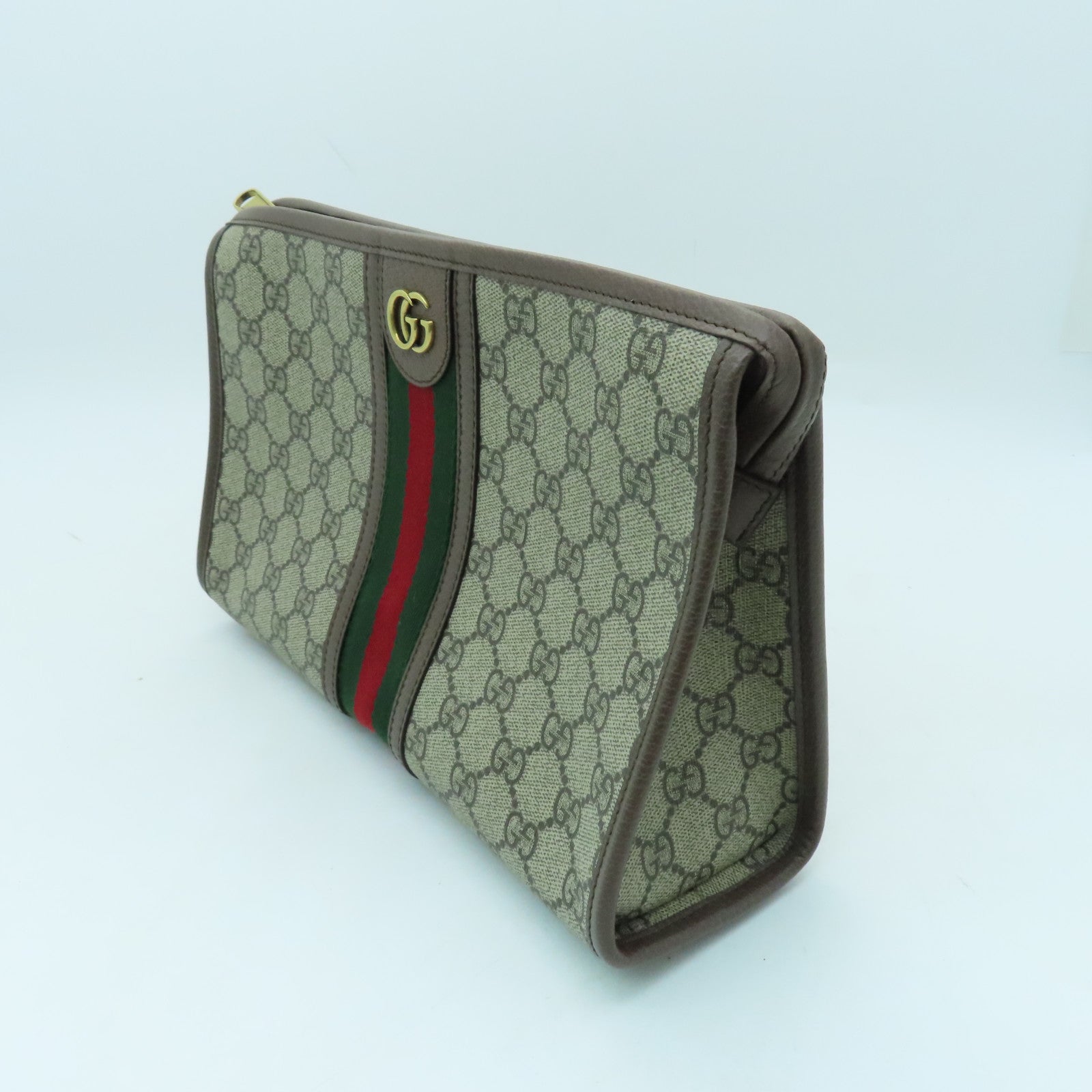 GUCCI Coated Canvas GG Supreme Ophidia GG Gold Buckle Clutch Brown/Beige