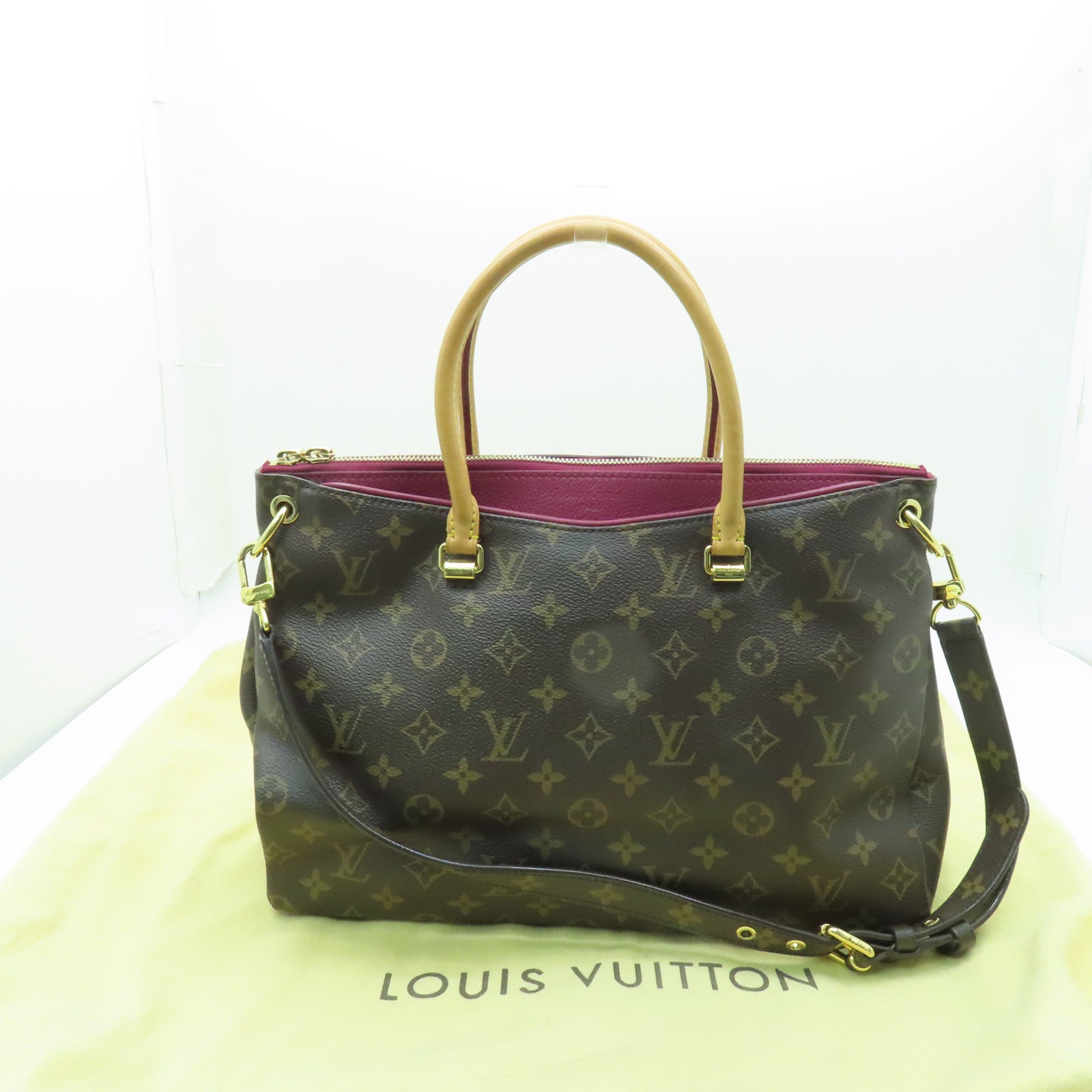LOUIS VUITTON Monogram Pallas MM金扣手挽肩背兩用袋酒紅色