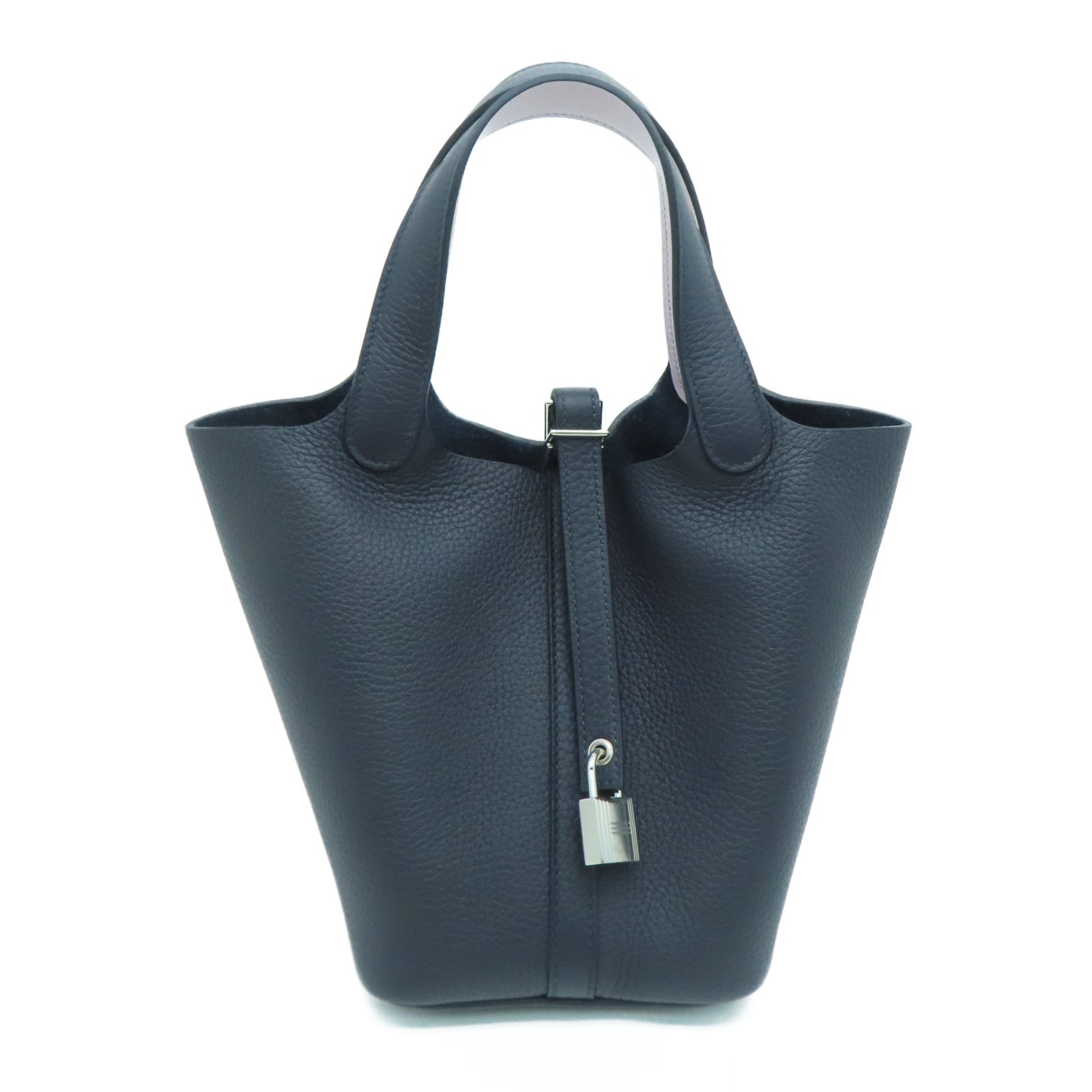 HERMES Taurillon Clemence Leather Picotin PM Gold Buckle Handle Bag Navy Black/Light Lilac