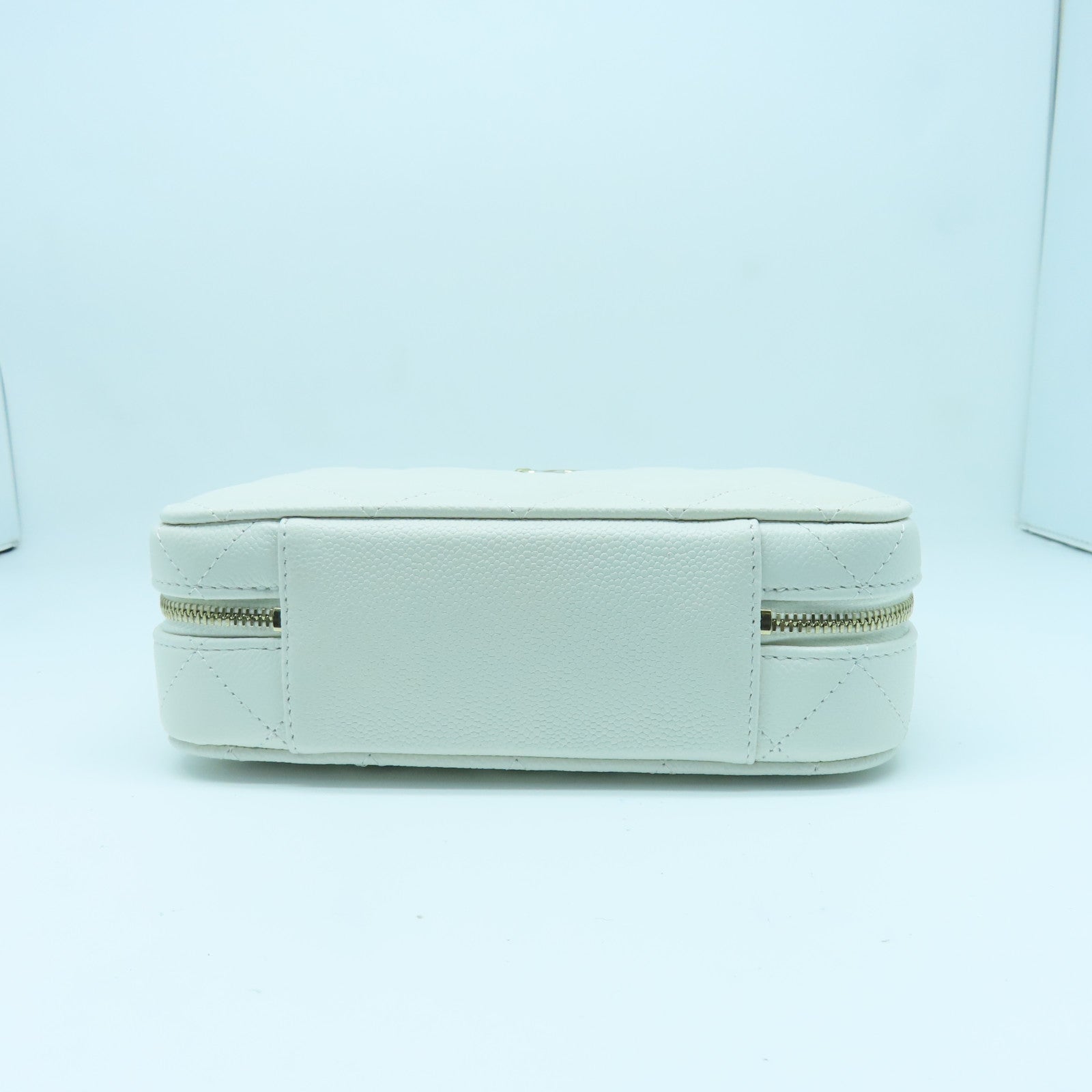 CHANEL 菱格Caviar皮革2way Shoulder bag金扣手挽肩背兩用袋白色
