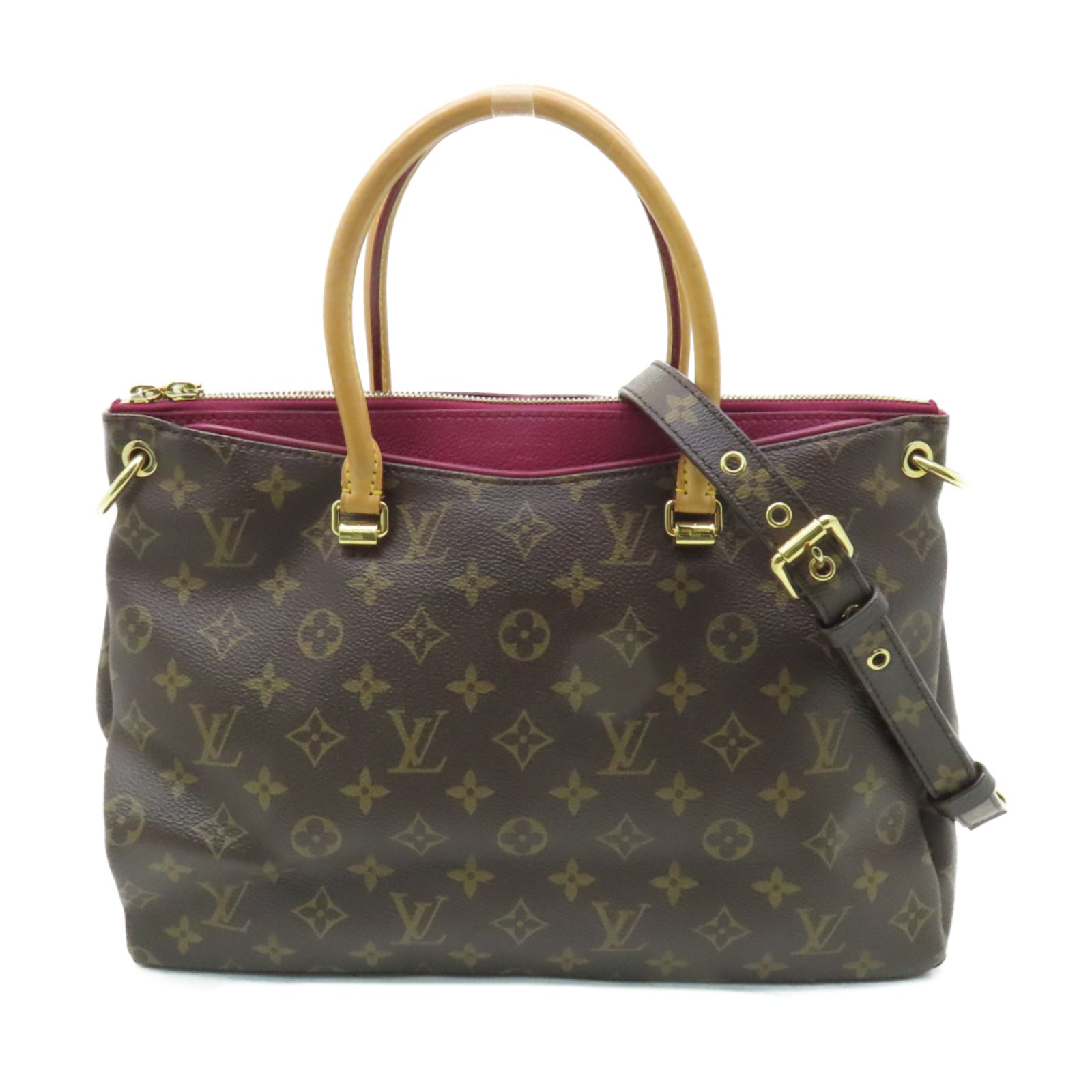 LOUIS VUITTON Monogram Pallas MM金扣手挽肩背兩用袋酒紅色