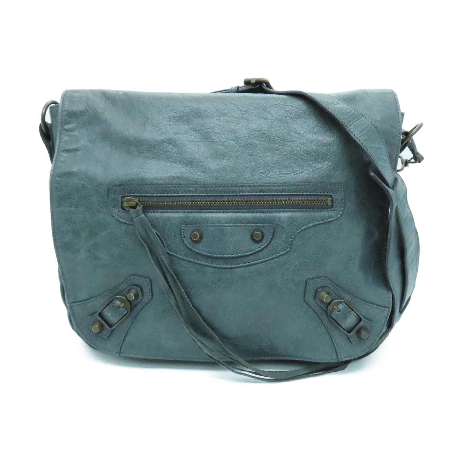 BALENCIAGA Leather Shoulder Bag Gold Buckle Chain Shoulder Bag Green