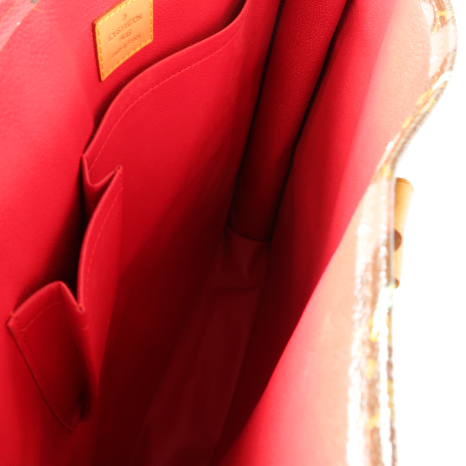 LOUIS VUITTON Monogram Sac Plat Cherry金扣手挽袋啡色/紅色