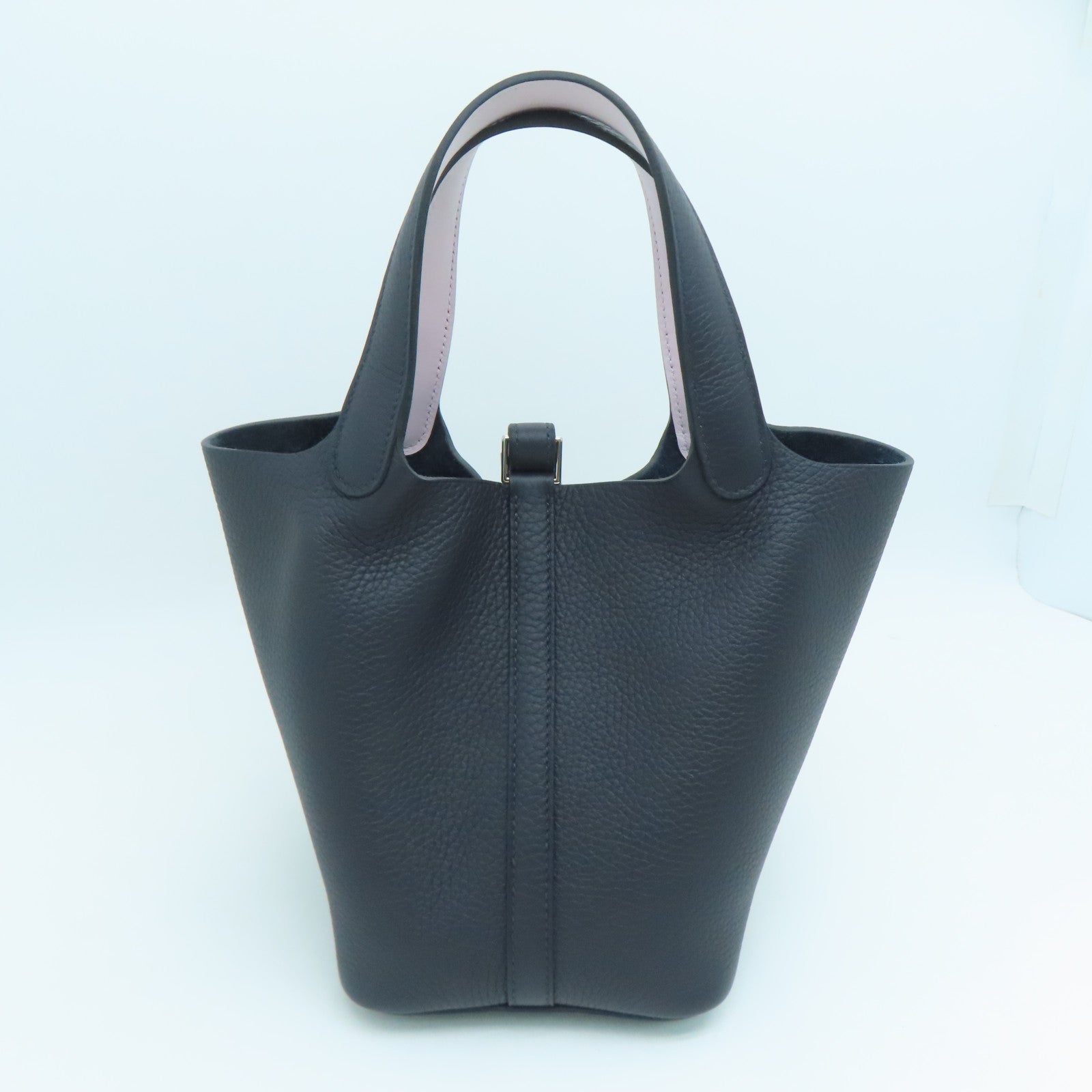 HERMES Taurillon Clemence Leather Picotin PM Gold Buckle Handle Bag Navy Black/Light Lilac
