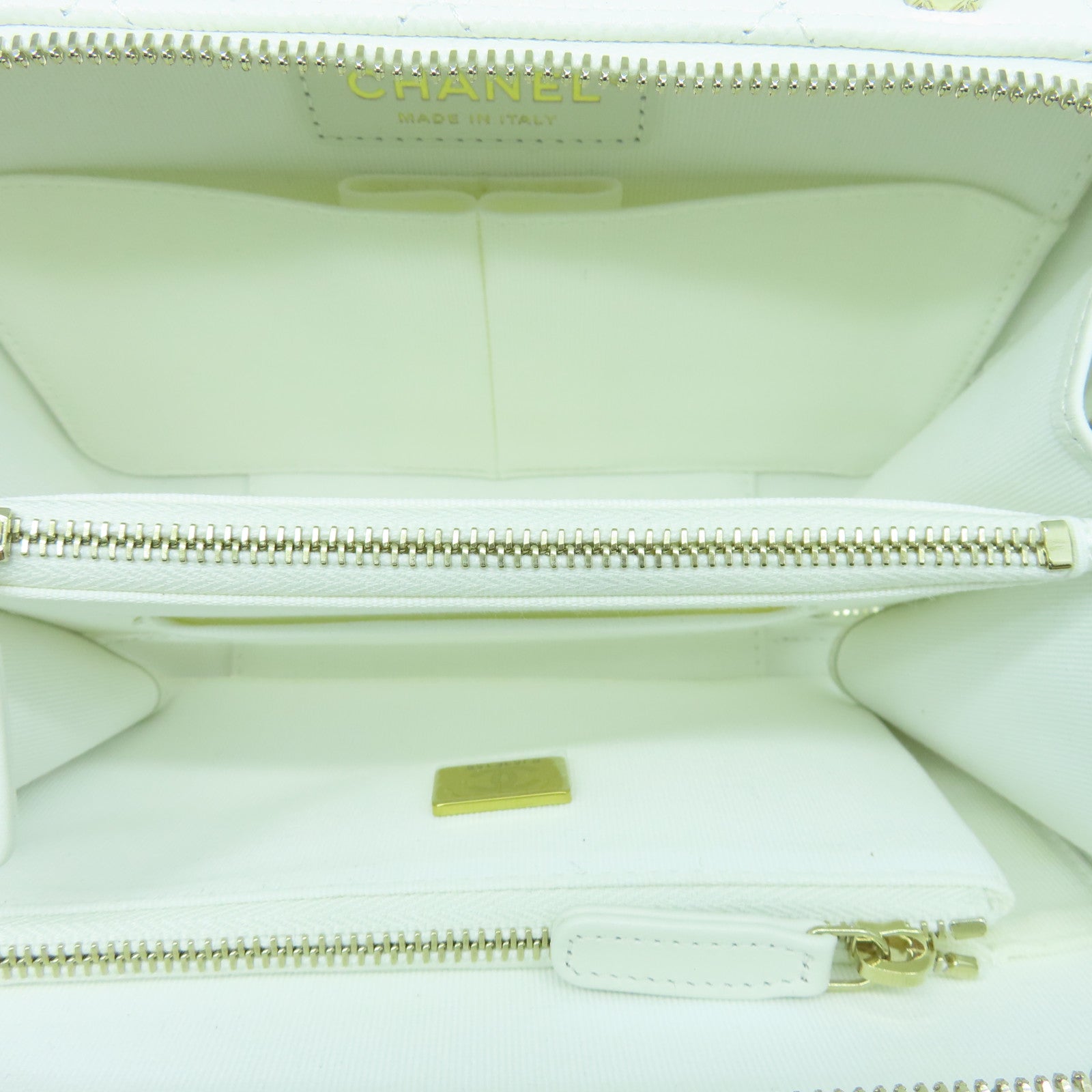CHANEL 菱格Caviar皮革2way Shoulder bag金扣手挽肩背兩用袋白色