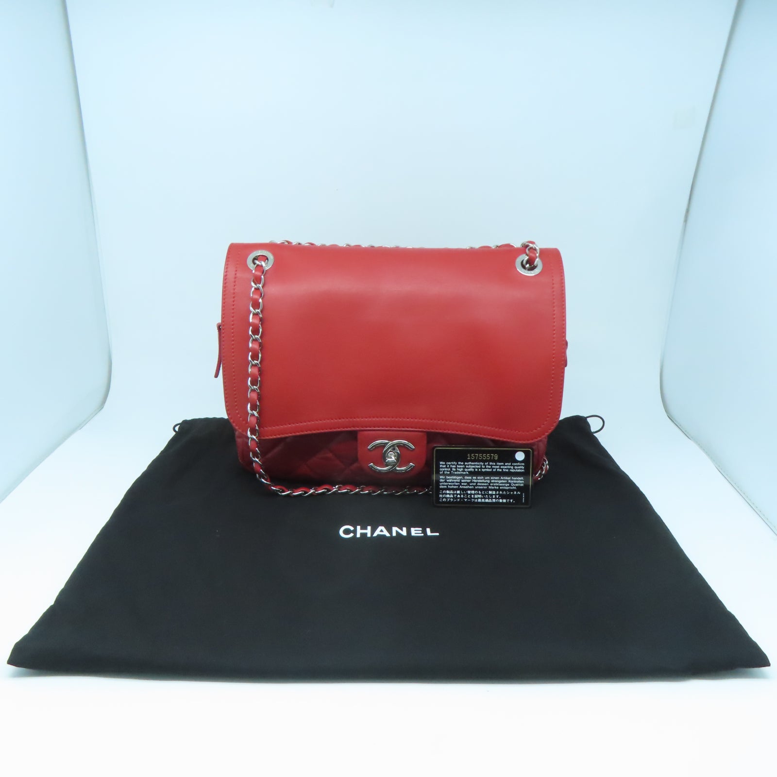 CHANEL 羊皮皮革Shoulder Bag銀扣肩背袋紅色