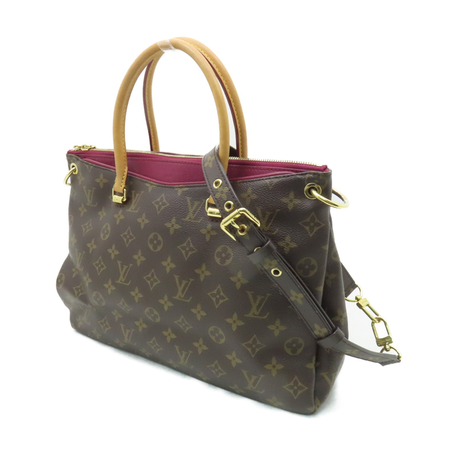 LOUIS VUITTON Monogram Pallas MM金扣手挽肩背兩用袋酒紅色