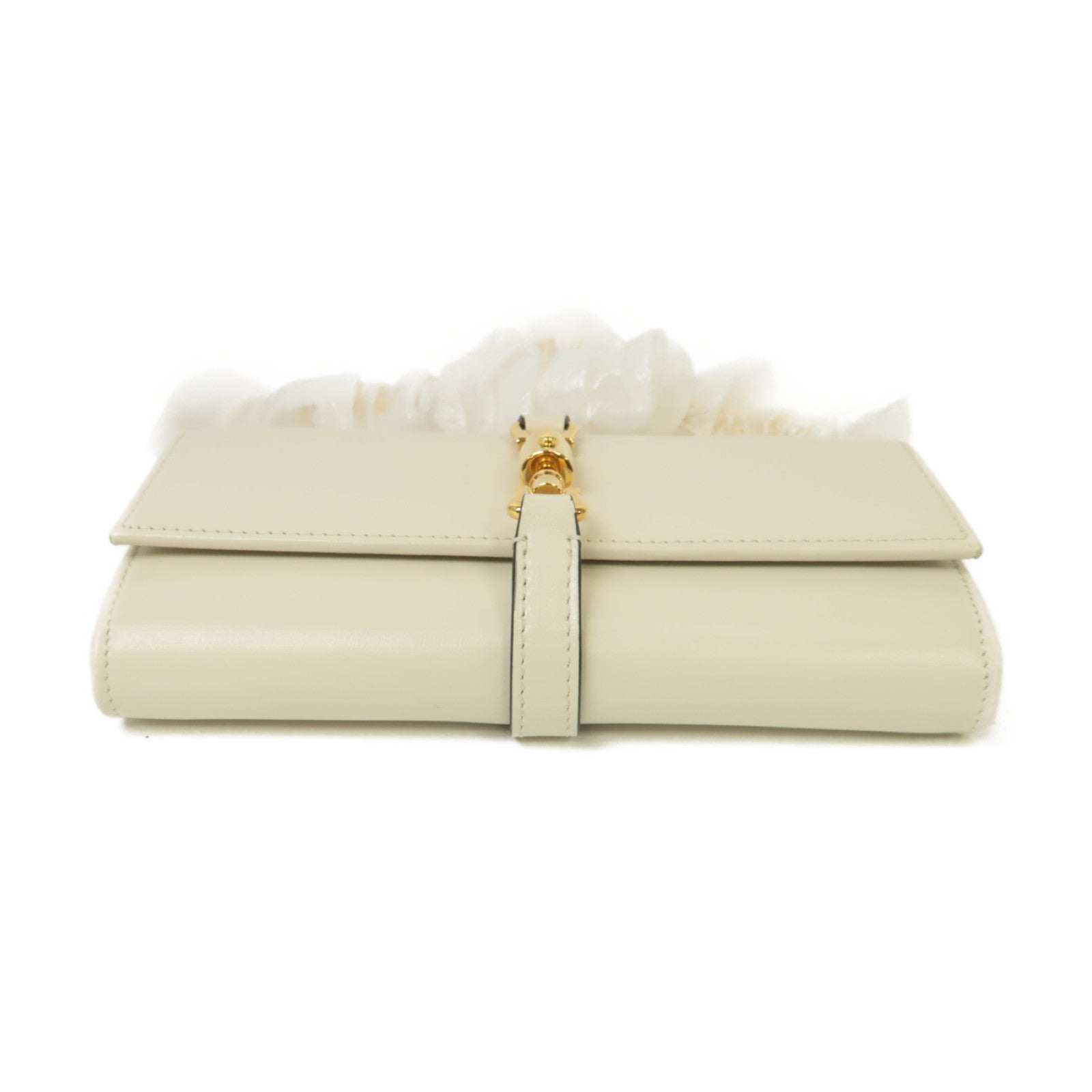 GUCCI 牛皮皮革Wallet On Chain Shoulder Bag金扣鏈帶肩背袋白色