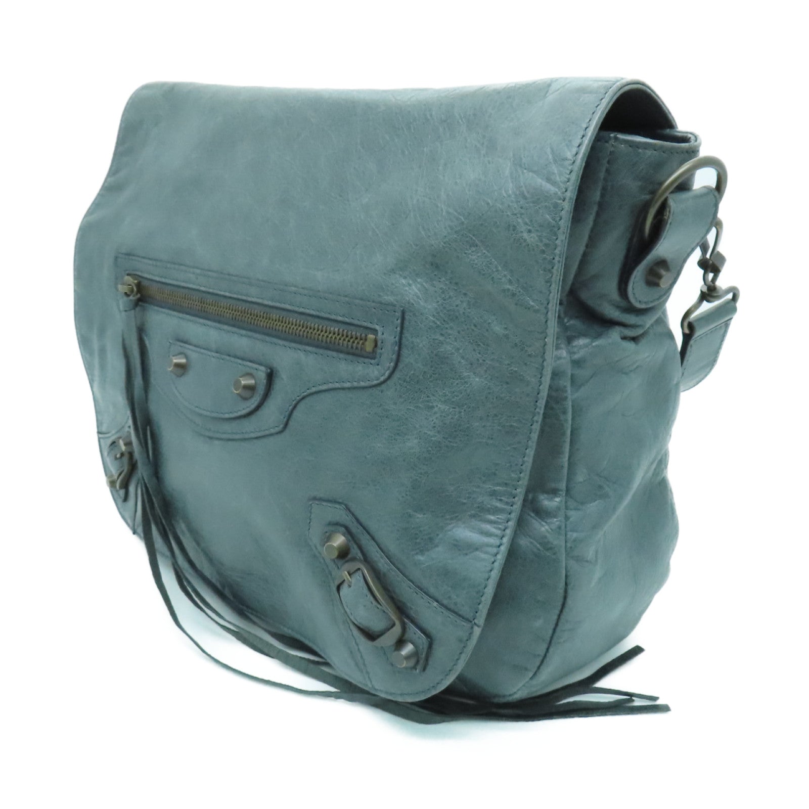 BALENCIAGA Leather Shoulder Bag Gold Buckle Chain Shoulder Bag Green