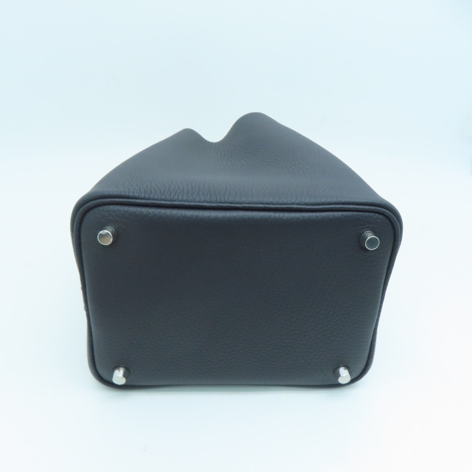 HERMES Taurillon Clemence Leather Picotin PM Gold Buckle Handle Bag Navy Black/Light Lilac