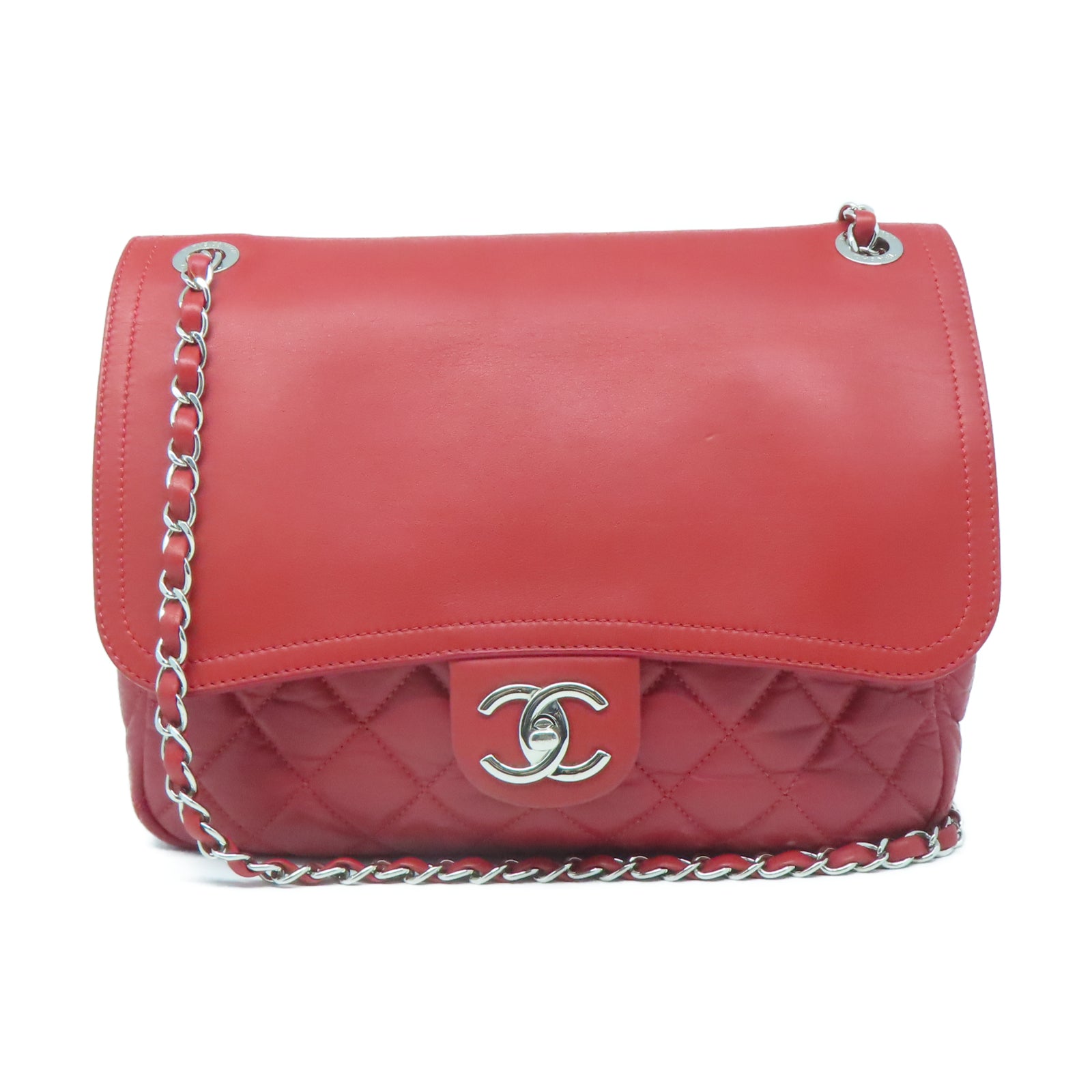 CHANEL 羊皮皮革Shoulder Bag銀扣肩背袋紅色