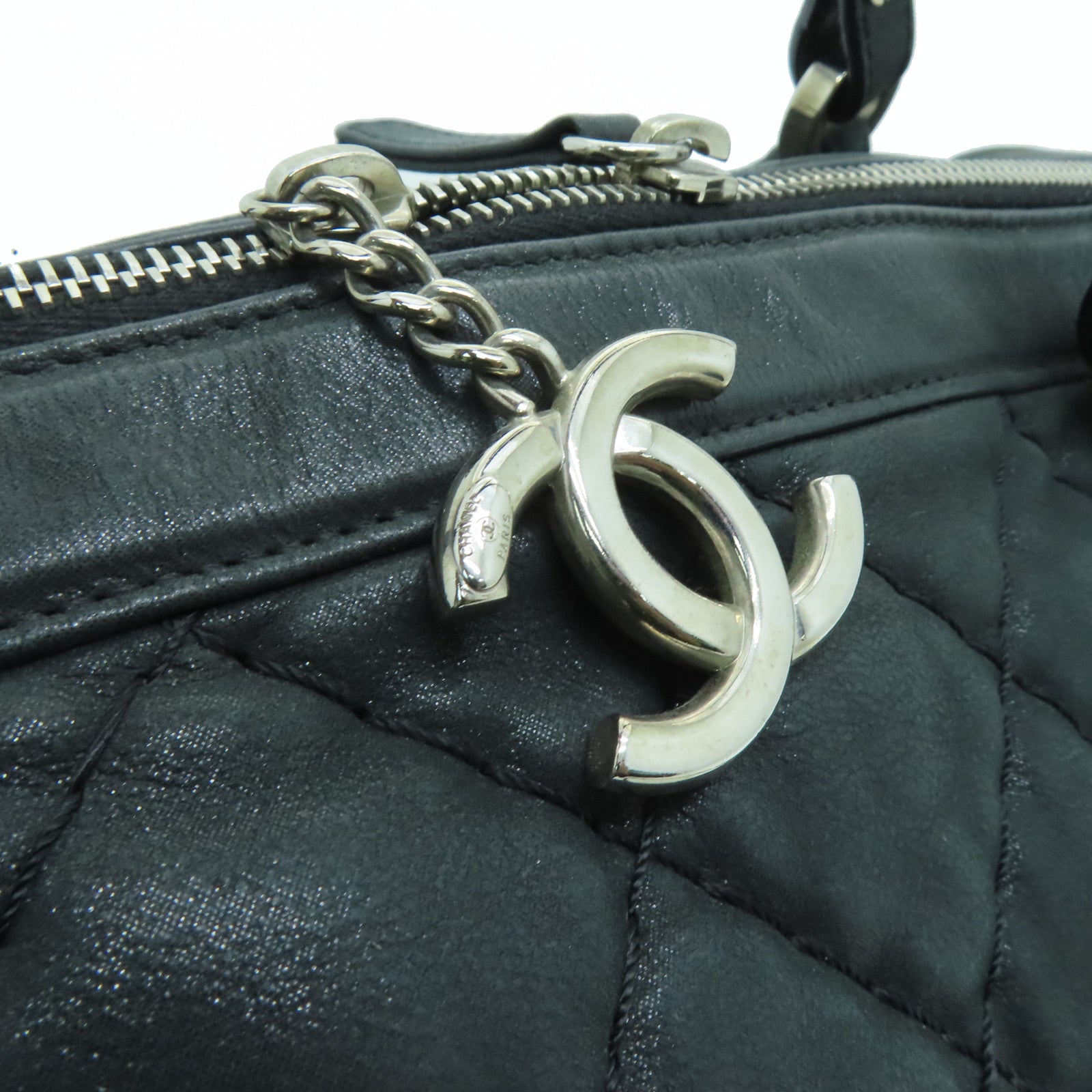 CHANEL 【激減優惠】菱格牛皮皮革Chain Shoulder銀扣手挽肩背兩用袋黑色