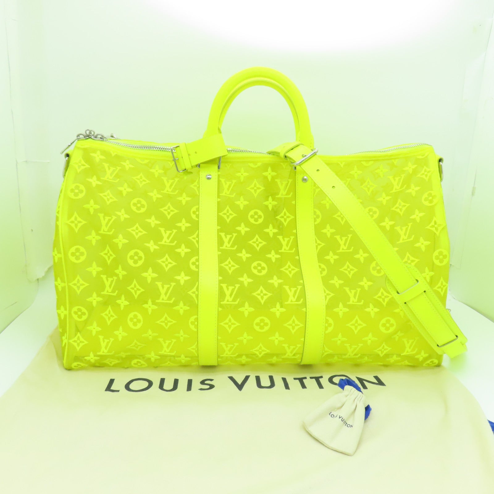 LOUIS VUITTON Monogram Keepall Bandoulie 50 Boston Bag銀扣波士顿包黃色