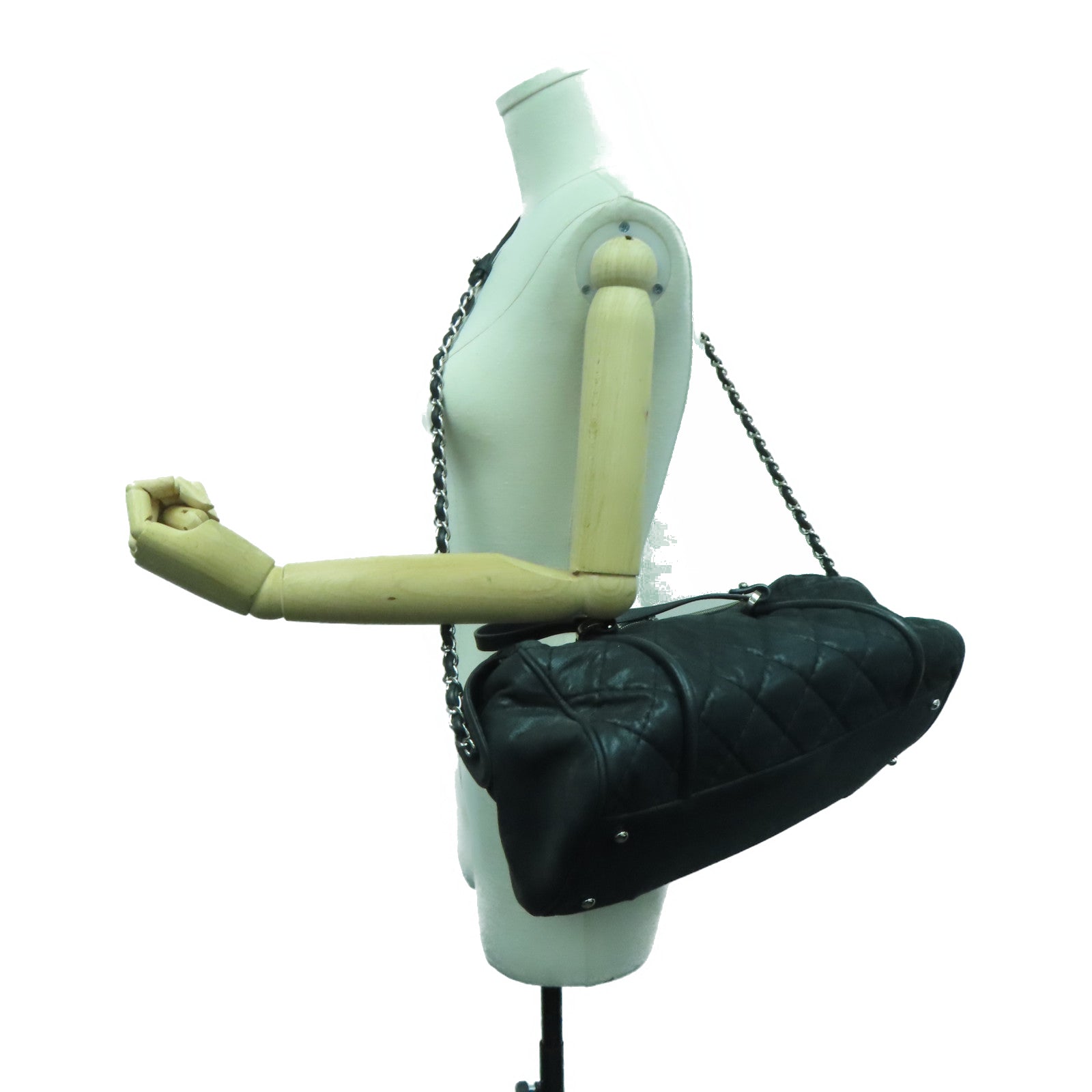 CHANEL 【激減優惠】菱格牛皮皮革Chain Shoulder銀扣手挽肩背兩用袋黑色