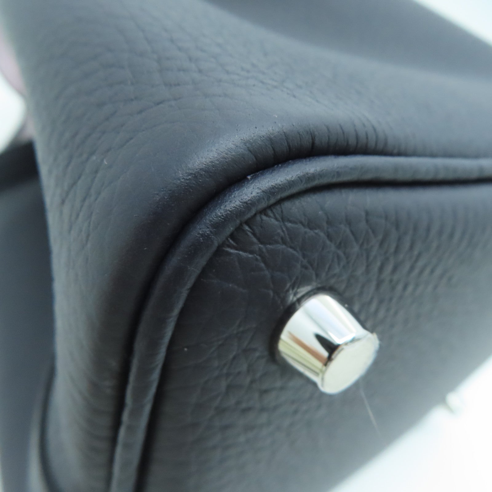 HERMES Taurillon Clemence Leather Picotin PM Gold Buckle Handle Bag Navy Black/Light Lilac