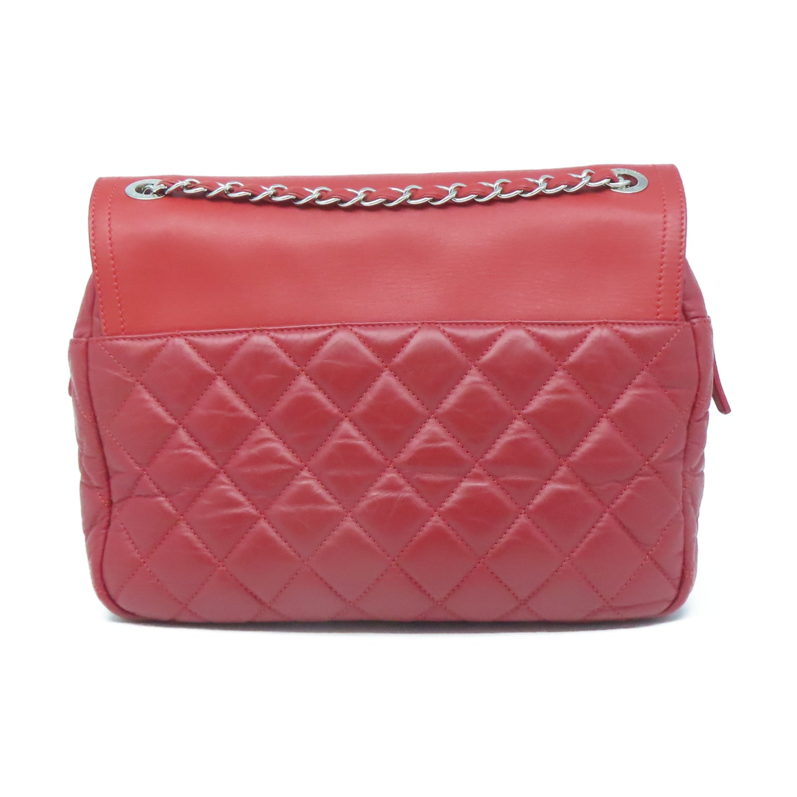 CHANEL 羊皮皮革Shoulder Bag銀扣肩背袋紅色