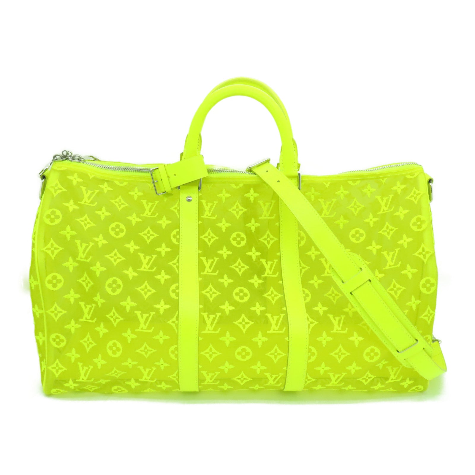 LOUIS VUITTON Monogram Keepall Bandoulie 50 Boston Bag銀扣波士顿包黃色