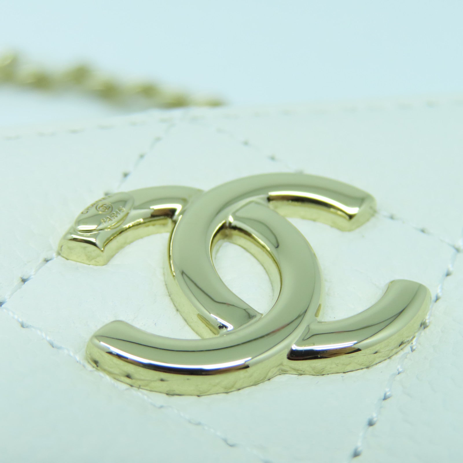 CHANEL 菱格Caviar皮革2way Shoulder bag金扣手挽肩背兩用袋白色