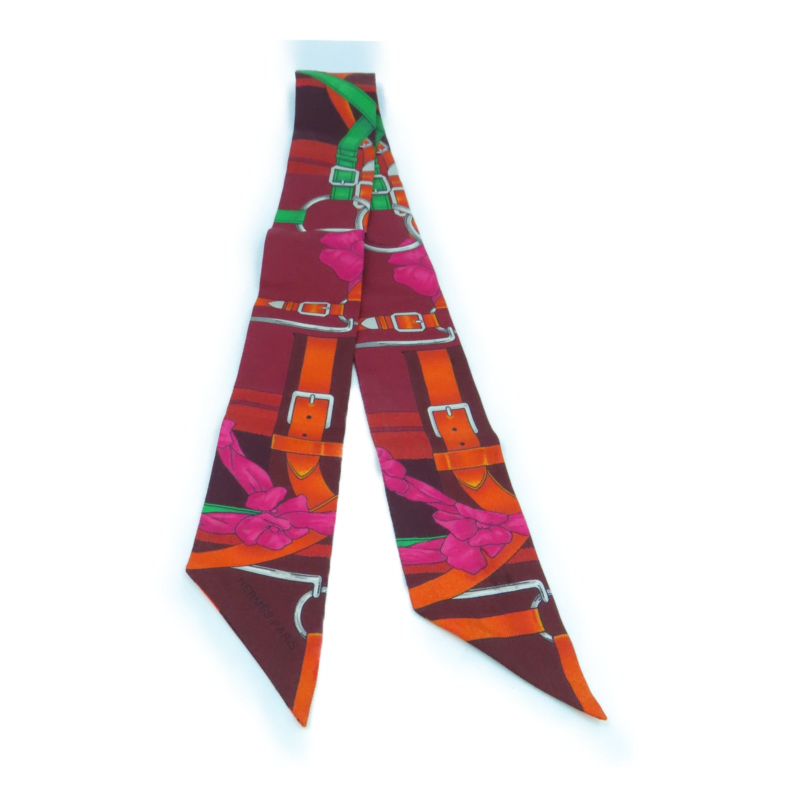 HERMES 【激減優惠】絲質Twilly絲巾紅色橙色